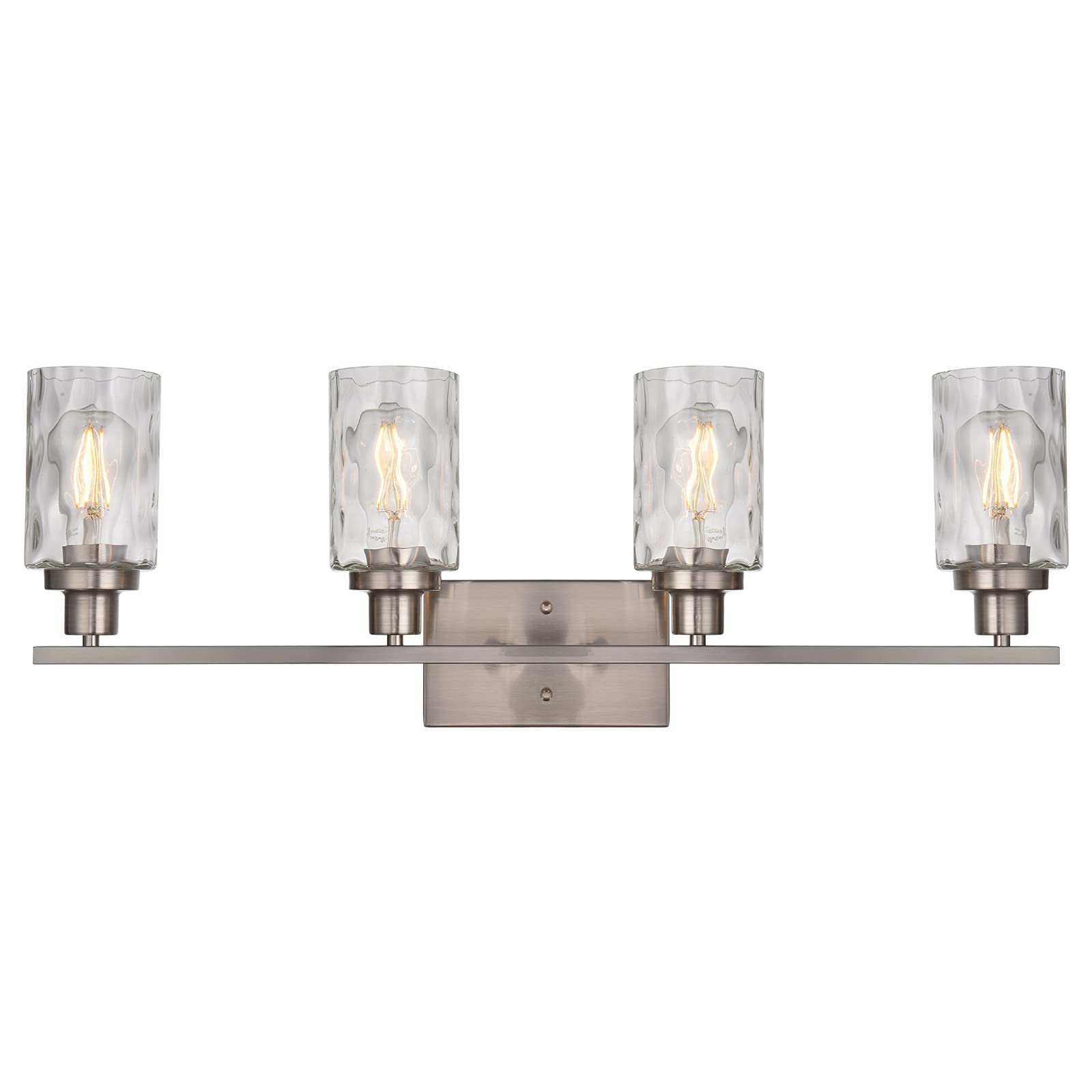 4-Light Modern Bathroom Vanity Light Fixture - Brushed Nickel Wall Sconce with Hammered Glass Shade - Perfect for Bathroom, Powder Room & Dressing Room Lighting