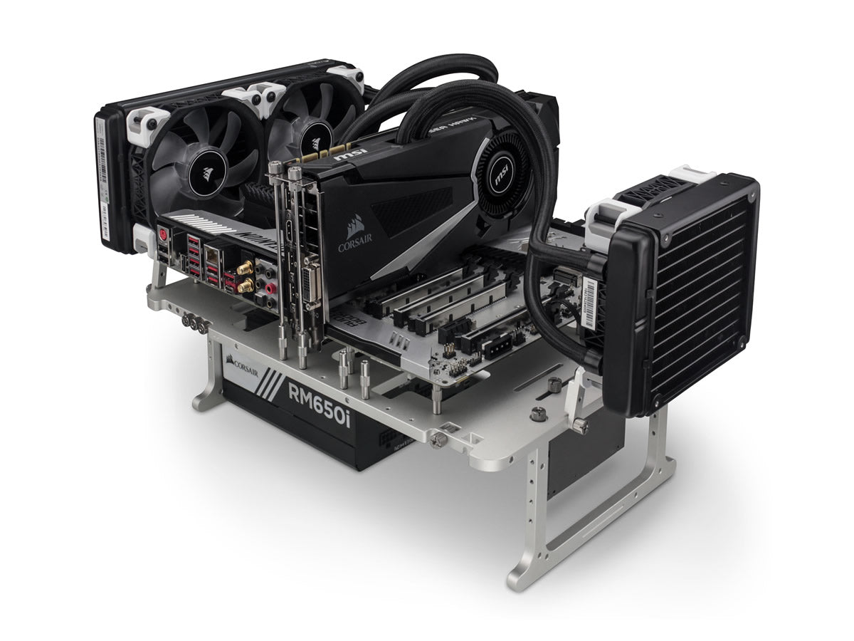 Streacom BC1 V2 Aluminum Benchtable - Black/Silver/Titanium | Compact PC Building Workstation for DIY Computer Assembly & Repair
