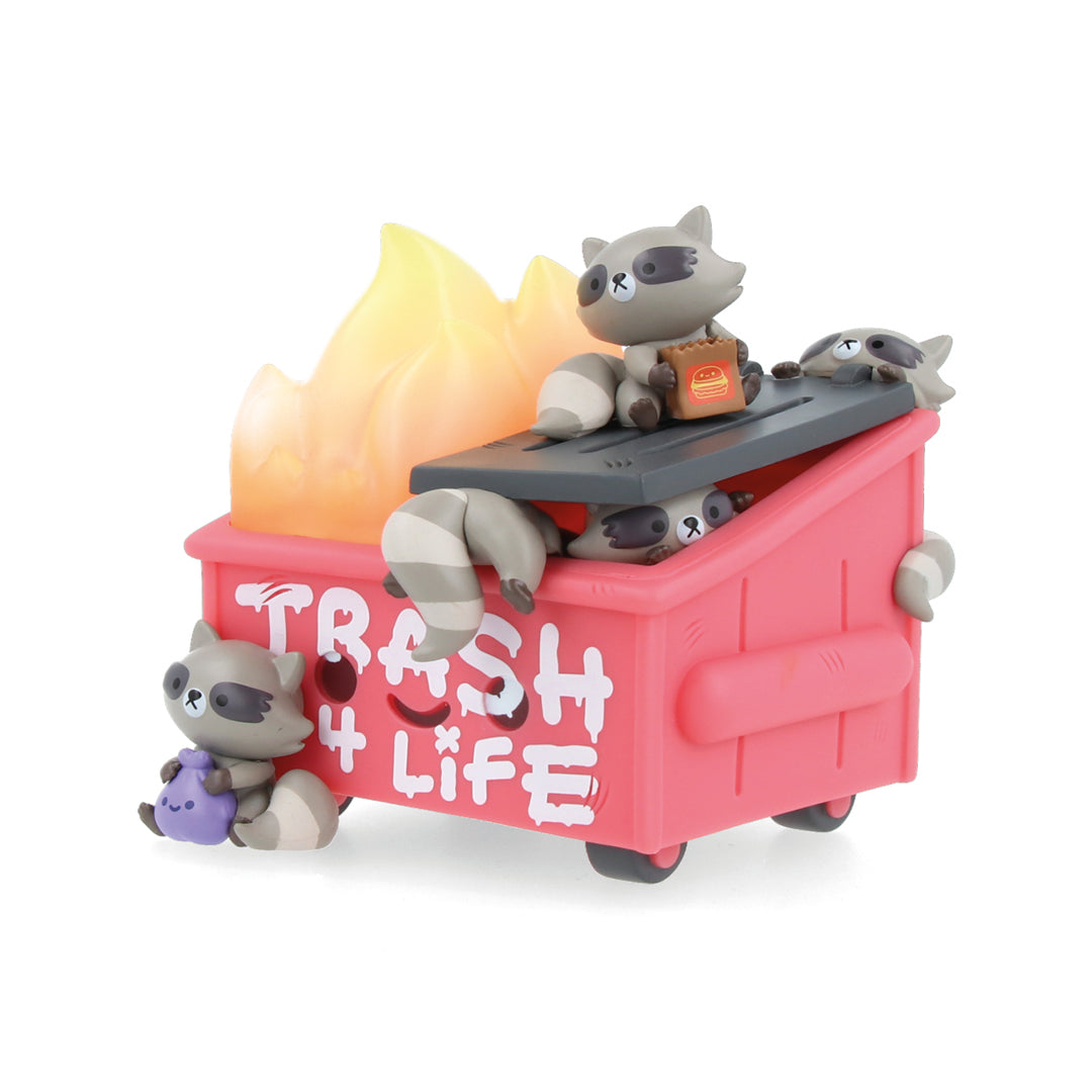 Funny Dumpster Fire & Trash Panda Vinyl Figures - Cute Raccoon Collectible for Desk Decor, Gag Gifts & Pop Culture Fans