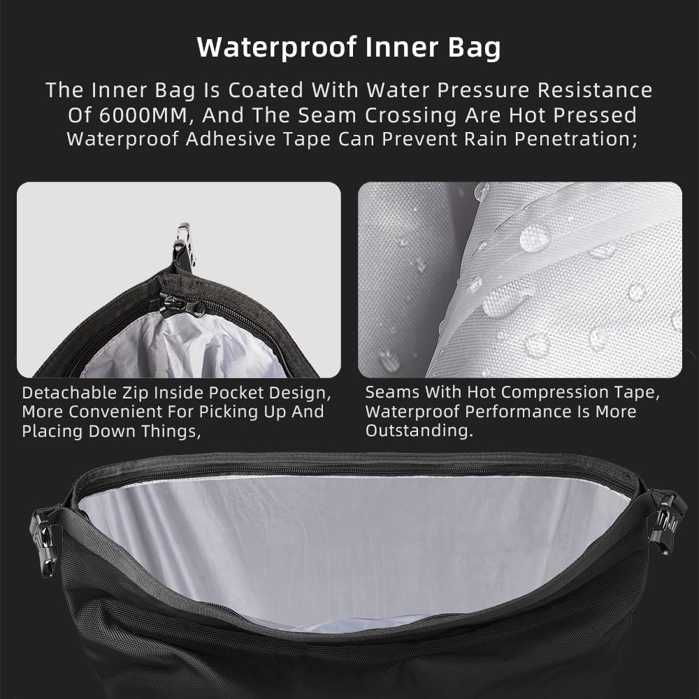 Rhinowalk 25L Waterproof Motorcycle Saddlebags - Quick Release Side Bags for Adventure & Sports Bikes (Black) - Perfect for Long Rides & Travel