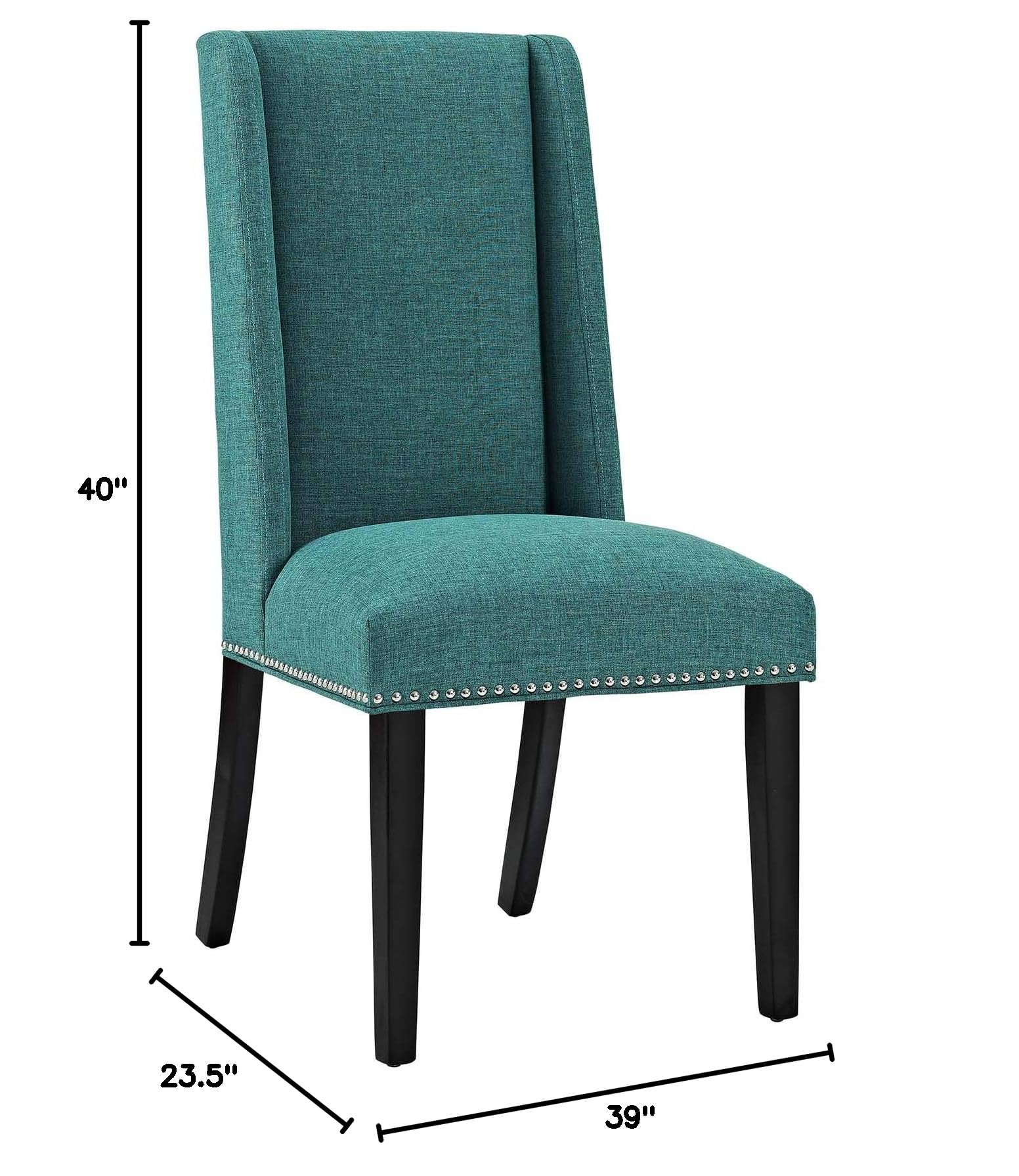 Modway Baron Modern Tall Back Wood Upholstered Fabric Dining Chairs Set of 2 in Teal - Elegant Contemporary Seating for Dining Room, Kitchen, or Office