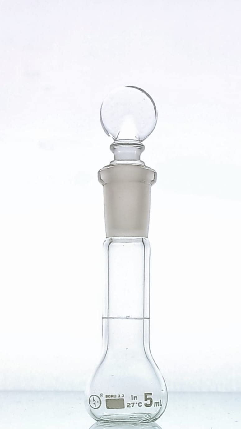 ISKO® Laboratory Volumetric Flask with Glass Stopper - 5ml Borosilicate Glass Measuring Flask for Chemistry Lab (Class B, 2mm Thickness, 10/19 Socket) - Set of 2 - Perfect for Precise Liquid Measurements in School Labs & Research Experiments