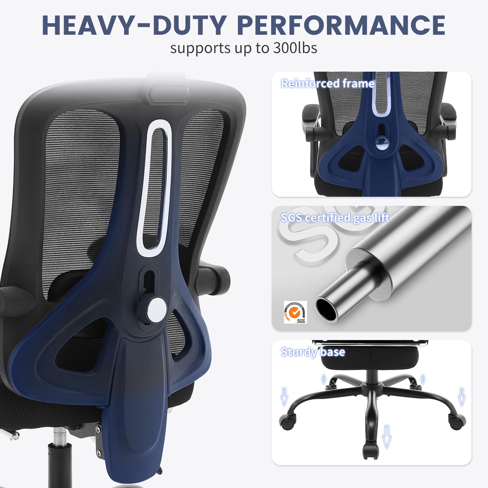 Ergonomic Office Chair with Adjustable Lumbar Support & Footrest - High Back Mesh Computer Chair with Headrest, 360° Swivel Executive Task Chair (Black) - Perfect for Home Office, Gaming & Workspaces