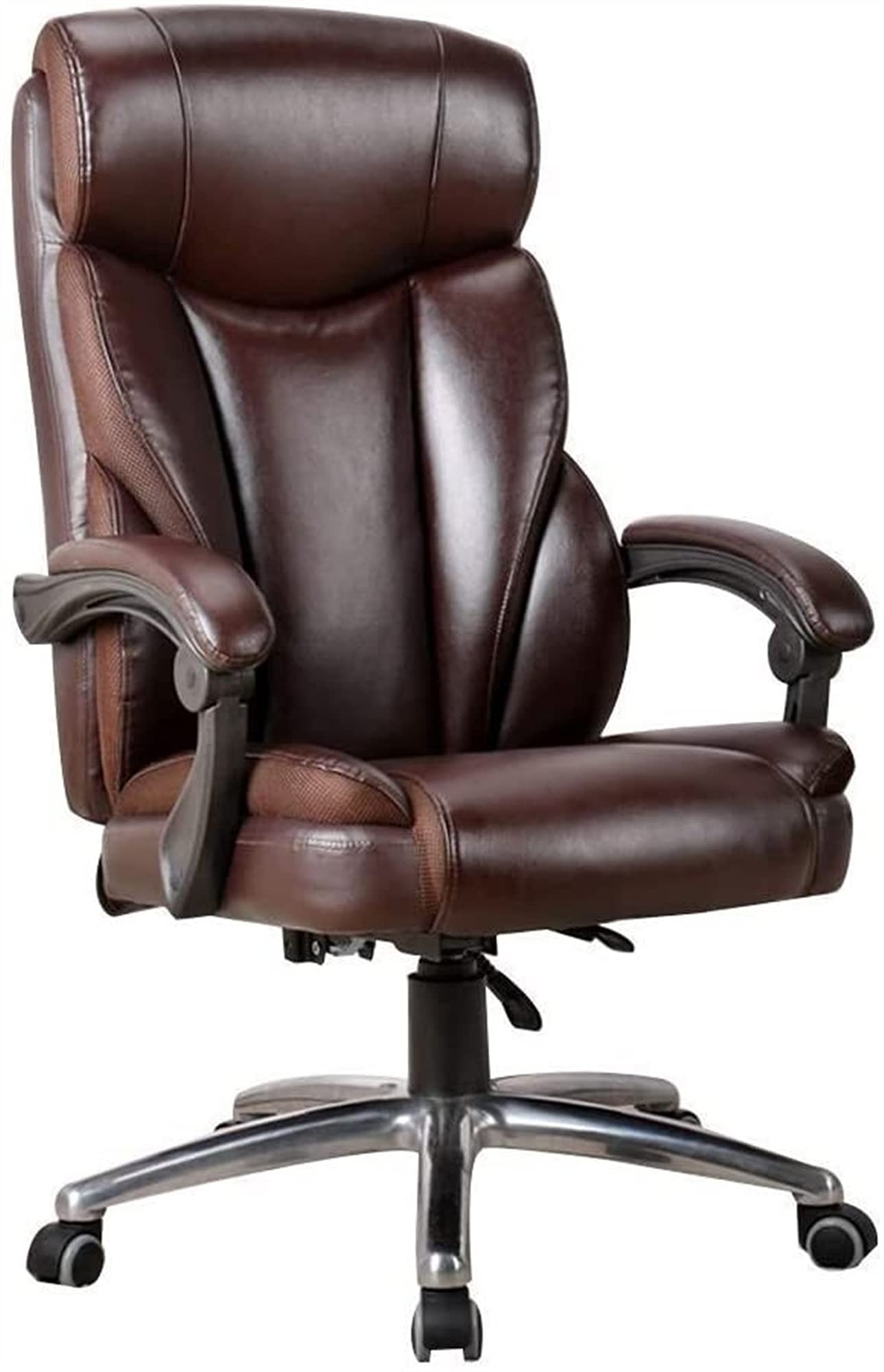 ZJQ Swivel Executive Office Chair - Ergonomic Leather & Mesh Computer Chair with Cushion & Reclining Function for Home Office, Study or Workspace (Brown) - Perfect for Long Hours of Comfortable Work or Gaming