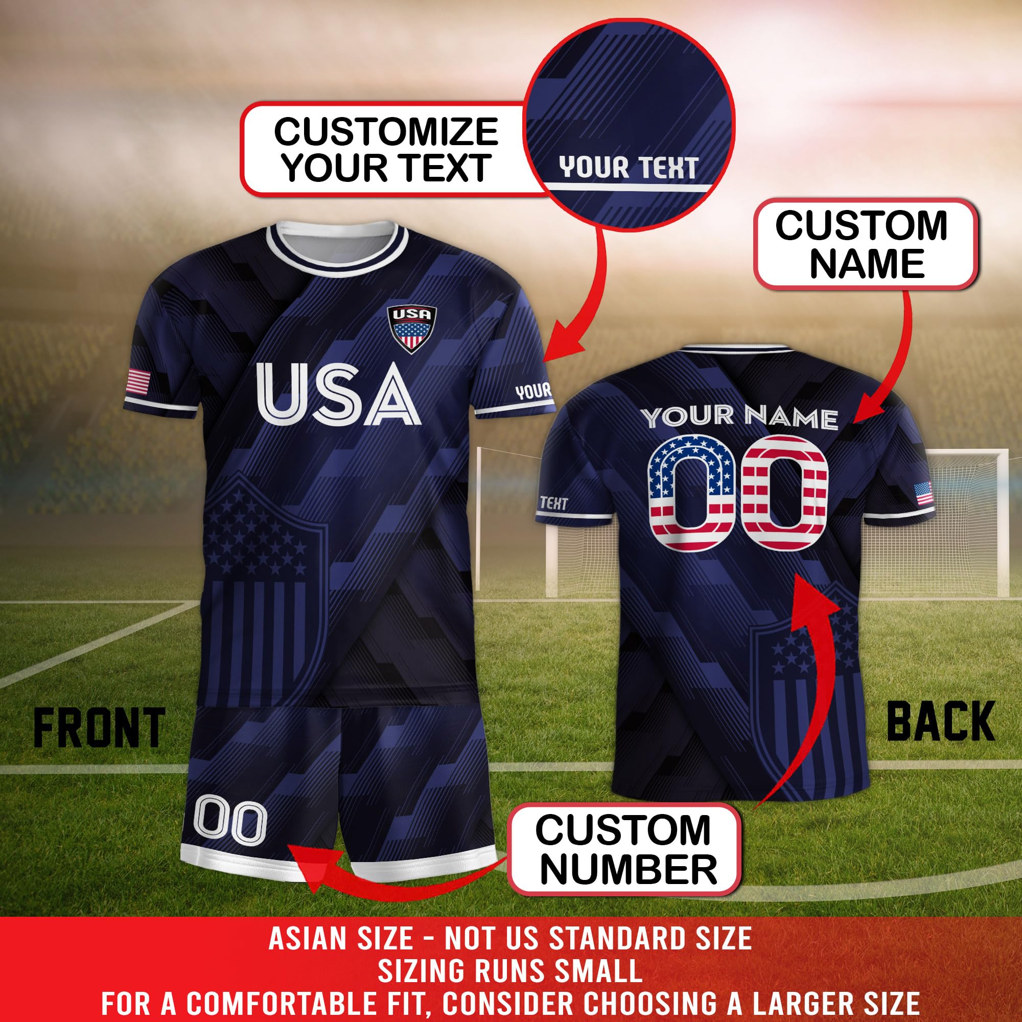 Custom USA Soccer Jersey for Men - Personalized American Football Shirt with Name & Number Printing - Perfect for Games, Training, and Fan Support