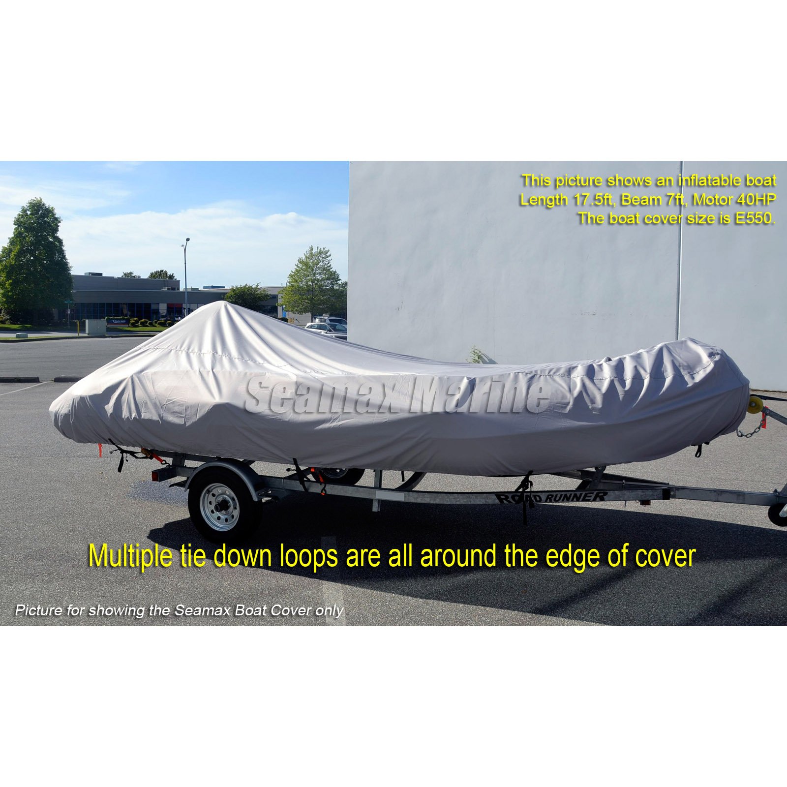 Seamax E Series Inflatable Boat Cover - Waterproof Protection for 15'-20' Boats (Fits Beam 6.6'-7.4') | Durable UV-Resistant Cover for Fishing, Yachting & Marine Storage