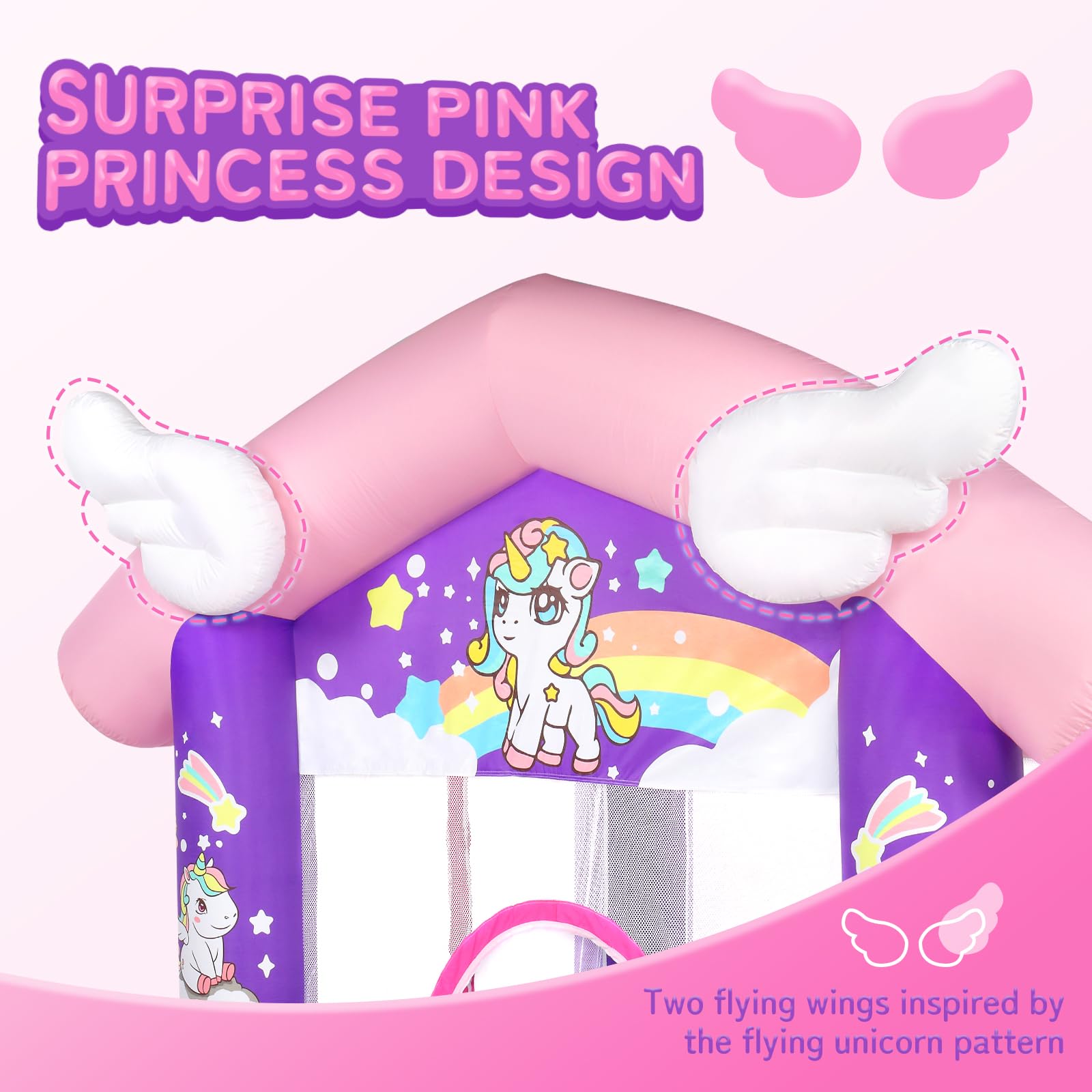 JOYMOR Unicorn Princess Inflatable Bounce House with Slide - Pink Kids Bouncy Castle for Indoor & Outdoor Play (Ages 3-6) | Birthday Parties, Backyard Fun, Summer Activities (Blower Included)