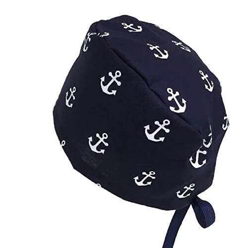 Uni Scrub Hat for Nurses - Navy Blue with Anchors Design - Comfortable & Breathable Surgical Cap for Medical Professionals - Perfect for Hospitals, Clinics & Healthcare Workplaces
