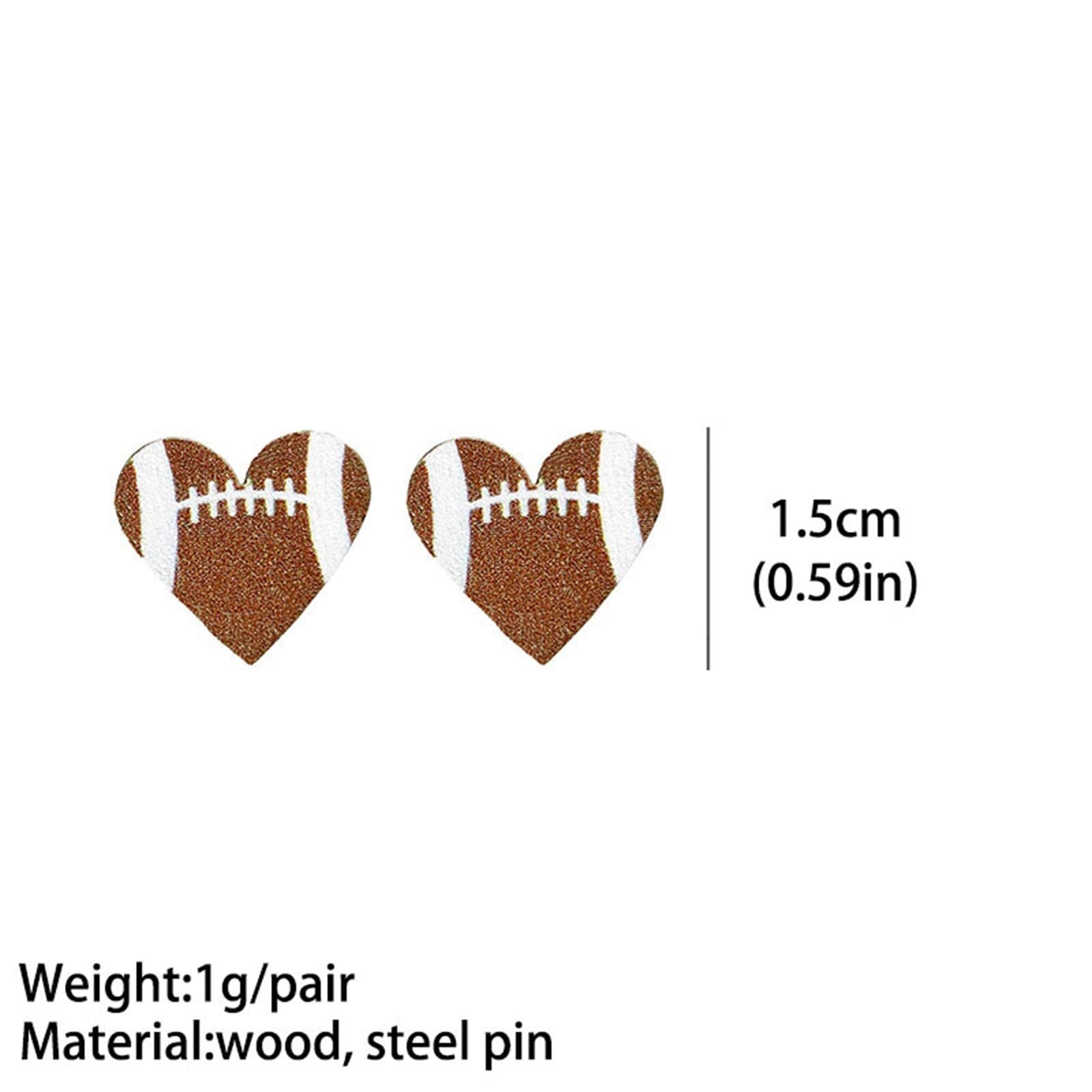 Diamond Stud Earrings for Women - Heart Shaped Sports Jewelry, Baseball & Rugby Small Earrings - Perfect for Casual Wear, Game Days & Gift Giving