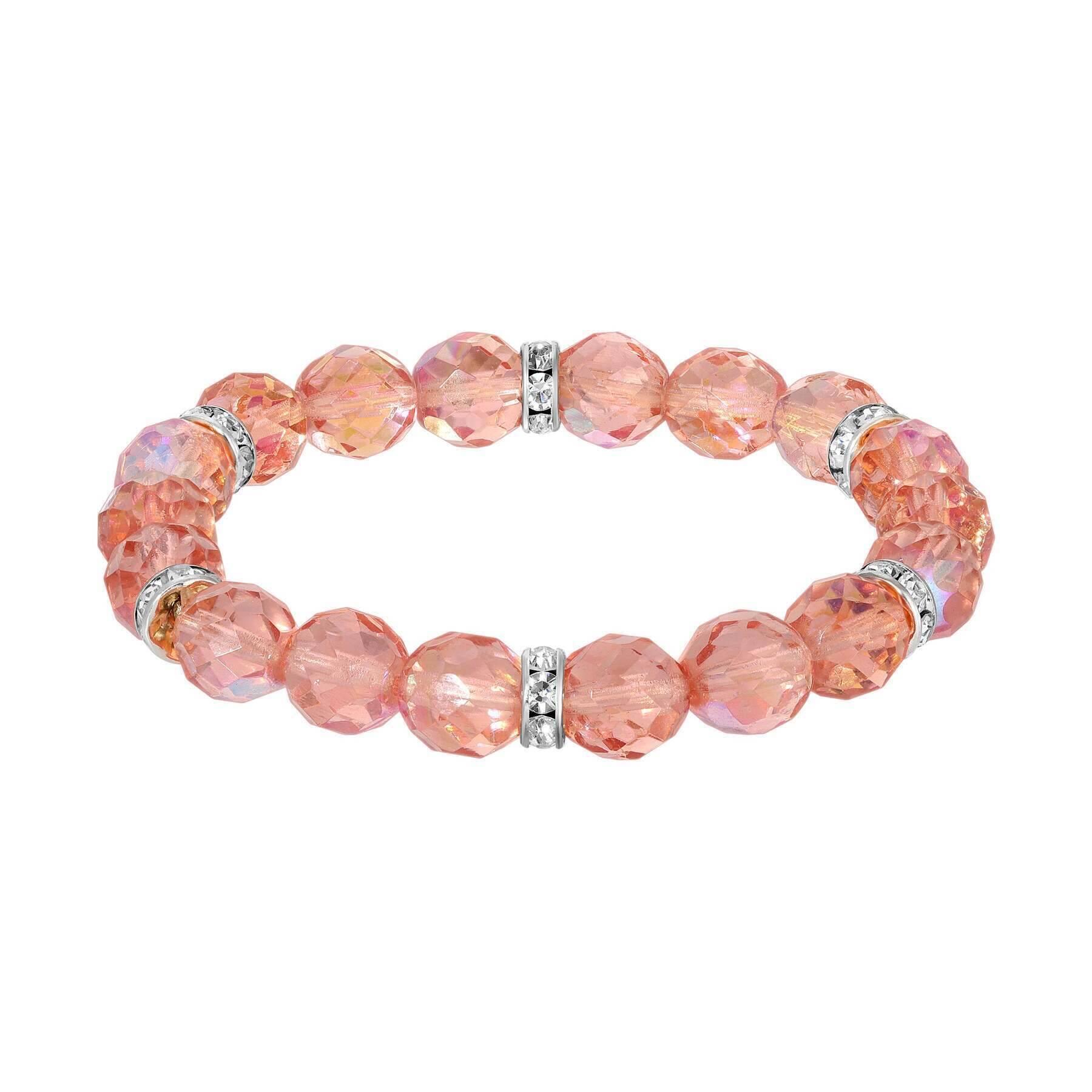 1928 Jewelry Classic Fire Polished Glass Beaded Stretch Bracelet for Women - Elegant Elastic Crystal Bead Bracelet for Party, Wedding & Everyday Wear