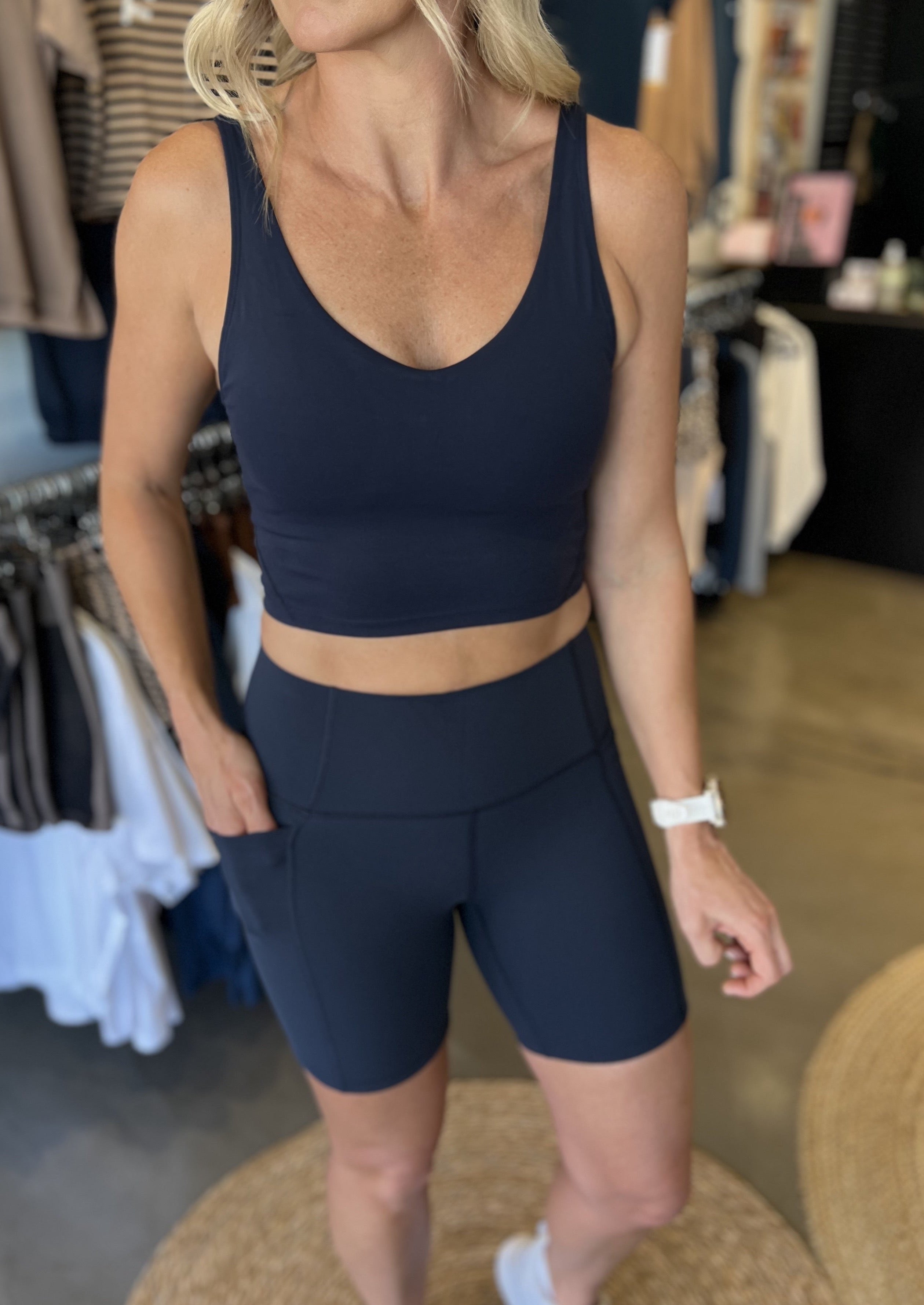 Stylish Motto Longline Crop Top in Navy Blue | Women's Fashion Tops for Casual Wear, Layering & Street Style Outfits