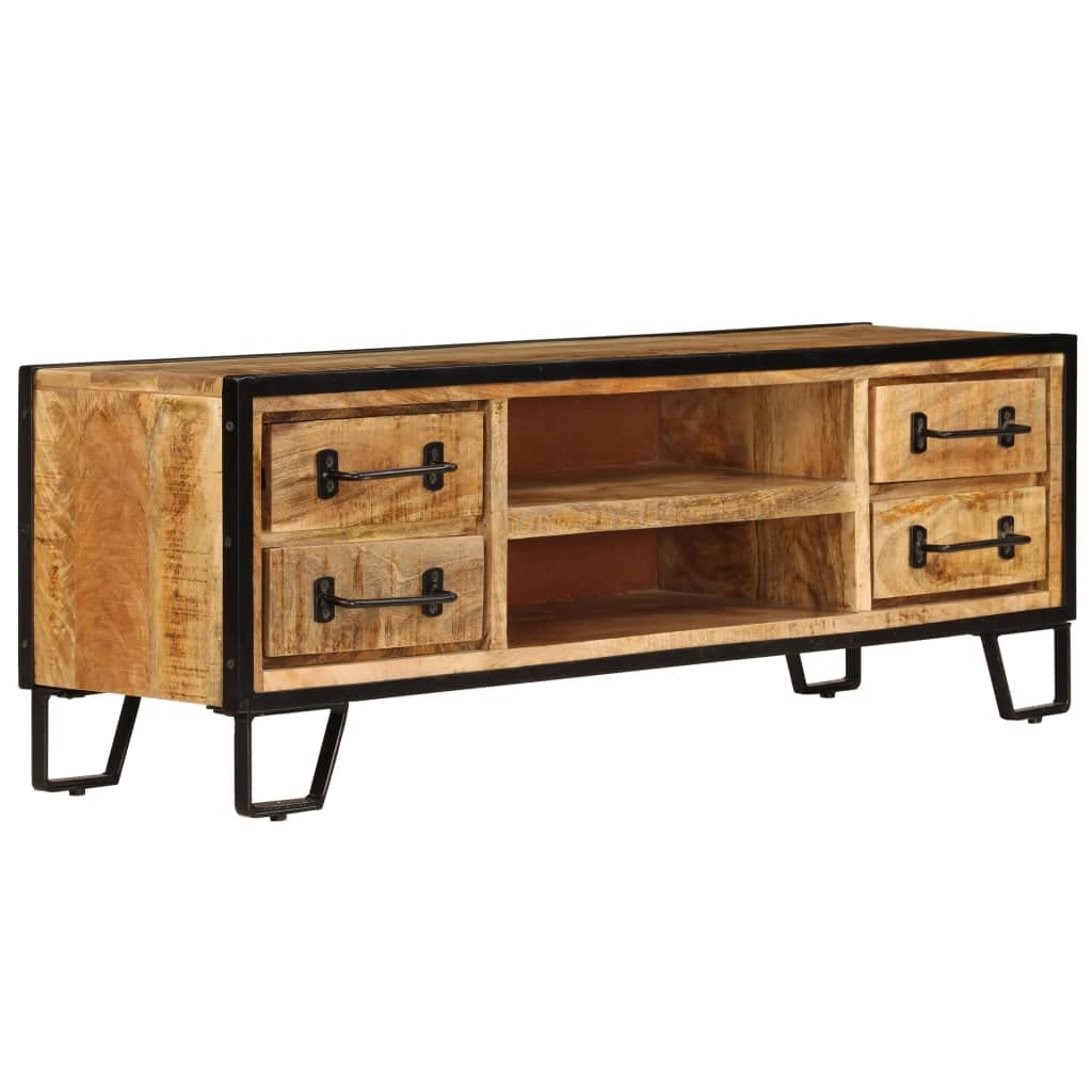 vidaXL Solid Mango Wood TV Stand with 3 Drawers - Retro Industrial Style TV Cabinet, Sideboard & Lowboard with Ample Storage - Perfect for Living Room, Bedroom & Home Theater Setup - Extra Stability Design