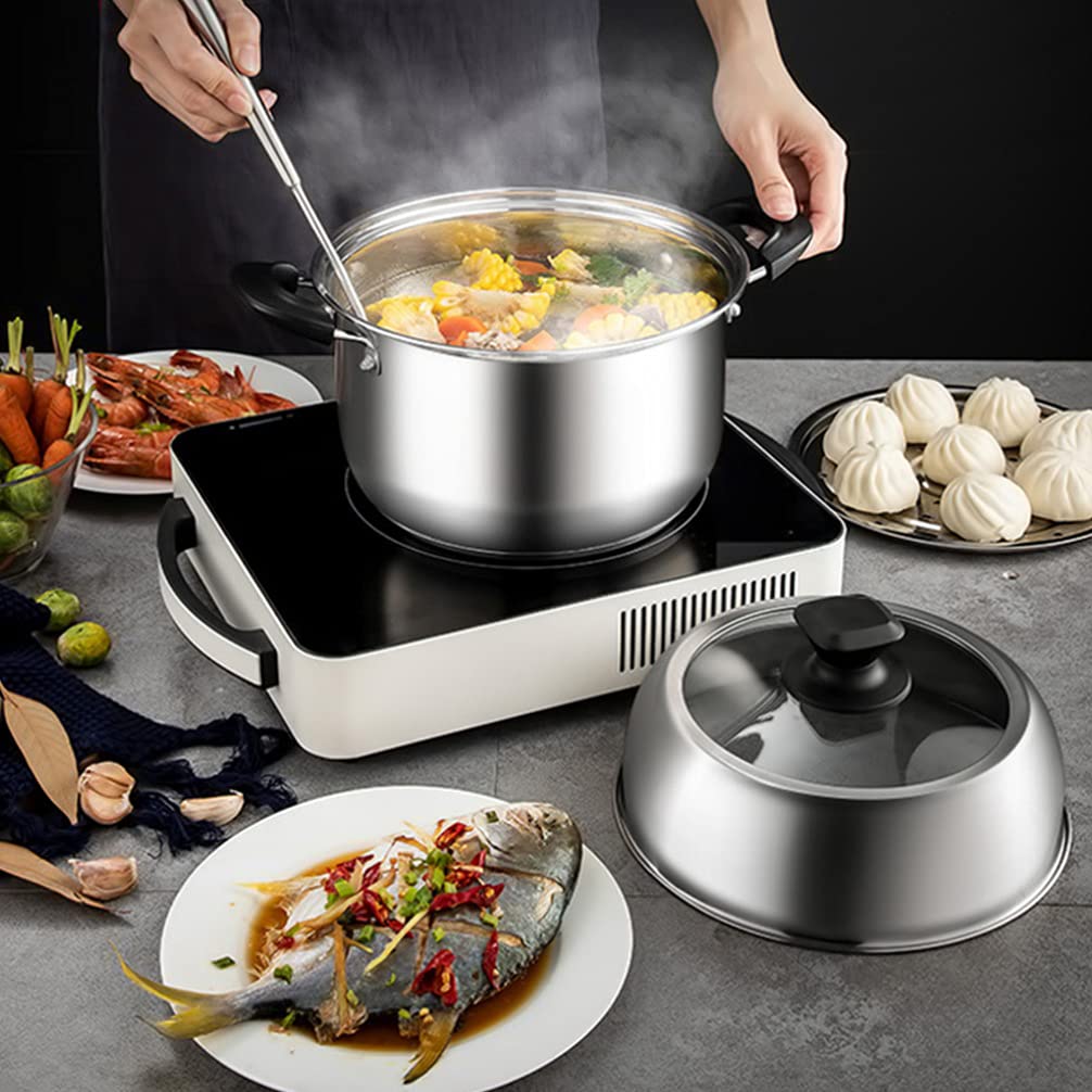 1pc Stainless Steel Steamer Stockpot - 5QT Multi-Purpose Kitchen Cookware for Soup, Vegetables & Seafood | Perfect for Home Cooking, Meal Prep & Healthy Steam Cooking