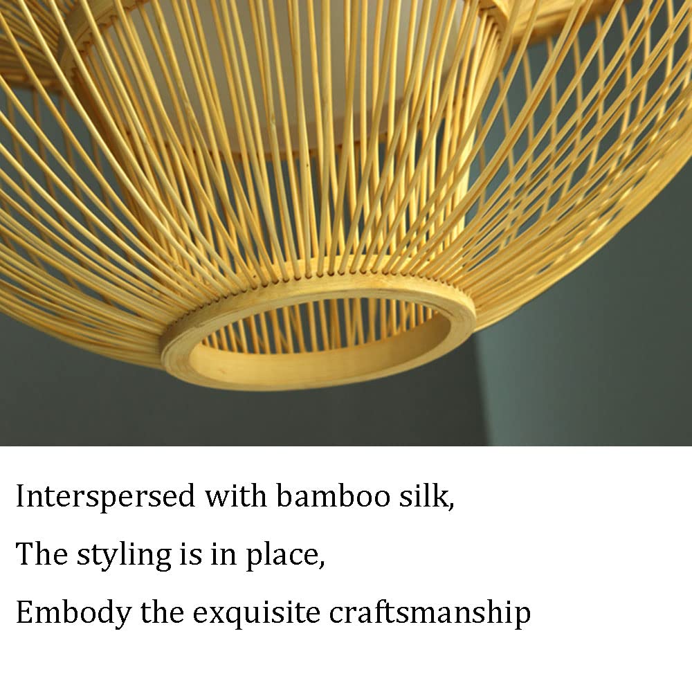 1Pc Handwoven Round Bamboo Wicker Pendant Lamp - 1 Light Industrial Ceiling Light Fixture for Bedroom, Kitchen, Restaurant & Coffee Bar - Perfect for Boho, Farmhouse & Coastal Decor Styles