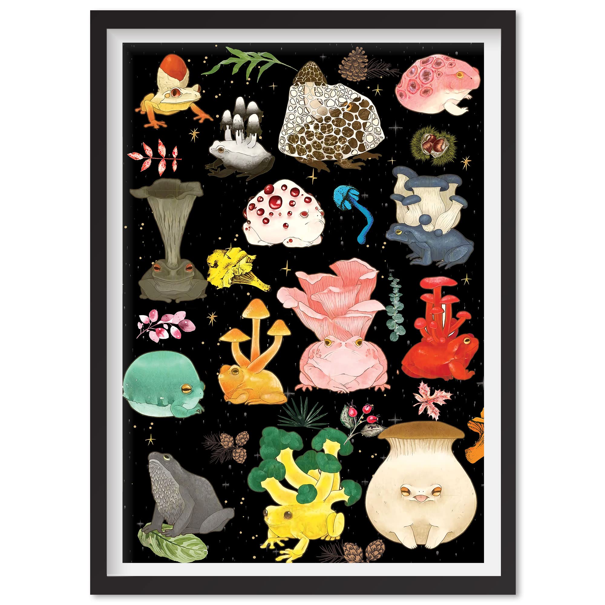 Black Mushroom Canvas Wall Art - Aesthetic Mushroom Decor for Kitchen, Living Room & Bedroom - Boho Home Decor for Mushroom Lovers - Perfect for Farmhouse, Cottagecore & Nature-Themed Interiors