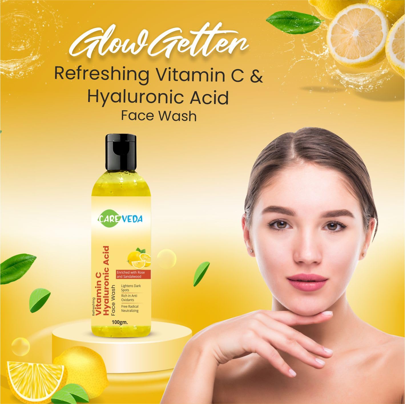 CareVeda Ubtan Face Wash & Vitamin C & Hyaluronic Acid Face Wash Combo Set - Brightening & Hydrating Facial Cleanser for Glowing Skin - Perfect for Daily Skincare Routine & Acne-Prone Skin