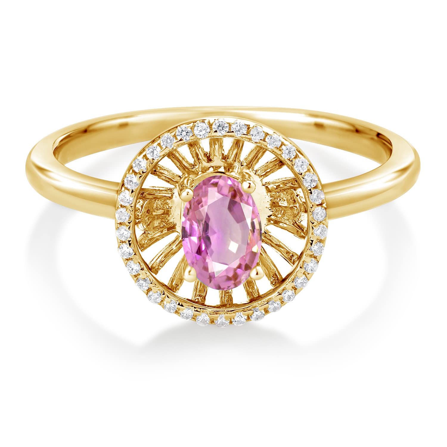 18K Yellow Gold Plated Silver Pink Sapphire Ring for Women - 1.08 Cttw Oval 6x4mm September Birthstone (Size 5-9) | Elegant Gift for Anniversary, Birthday & Special Occasions