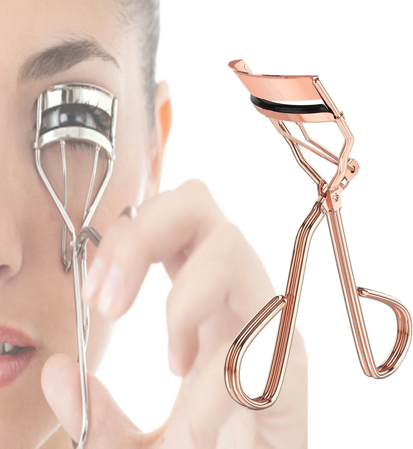FRAVA Rose Gold Eyelash Curper Set - Stainless Steel, No Pinching or Pulling, Instant Curled Lashes for Dramatic Look | Perfect for Daily Makeup, Salon Use, and Travel Beauty Essentials