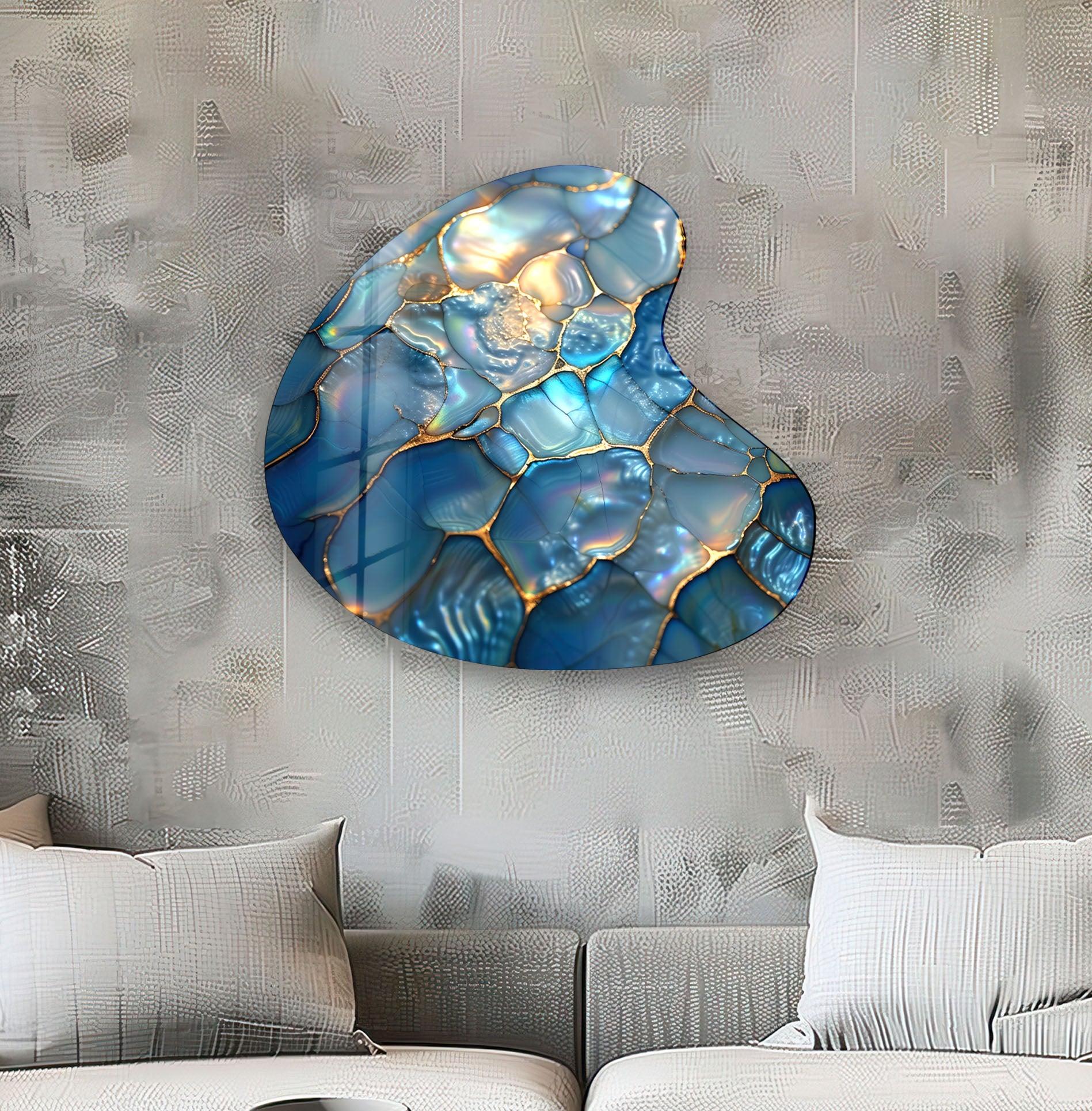 Blue Abstract Style Irregular Glass Wall Art - Modern Home Decor for Living Room, Bedroom & Office - Unique Handmade Glass Artwork