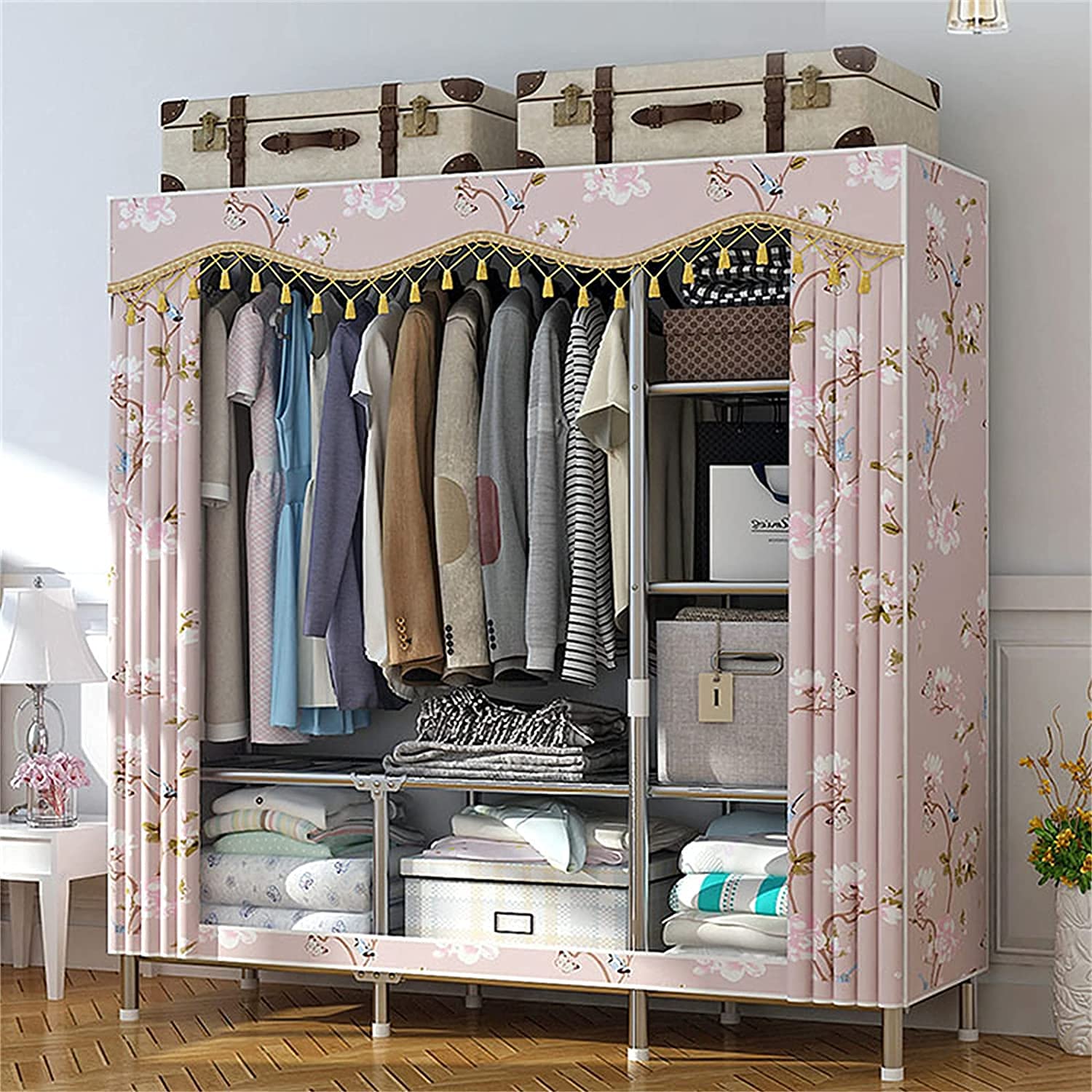 Portable Wardrobe Closet Organizer - Free Standing Folding Closet with Heavy Duty Metal Frame, Hanging Rail & Storage Shelves (160x135x45cm) - Perfect for Bedroom, Dorm, Apartment & Small Space Organization