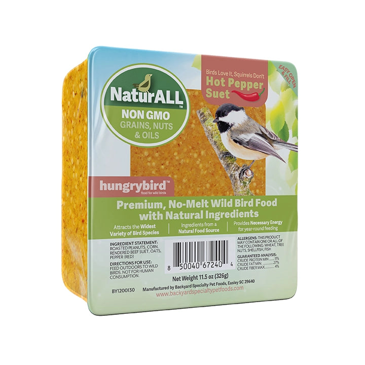 NaturAll Non-GMO Hot Pepper Suet Cakes for Birds - 12 Pack | Wild Bird Food for Year-Round Feeding & Squirrel Deterrent