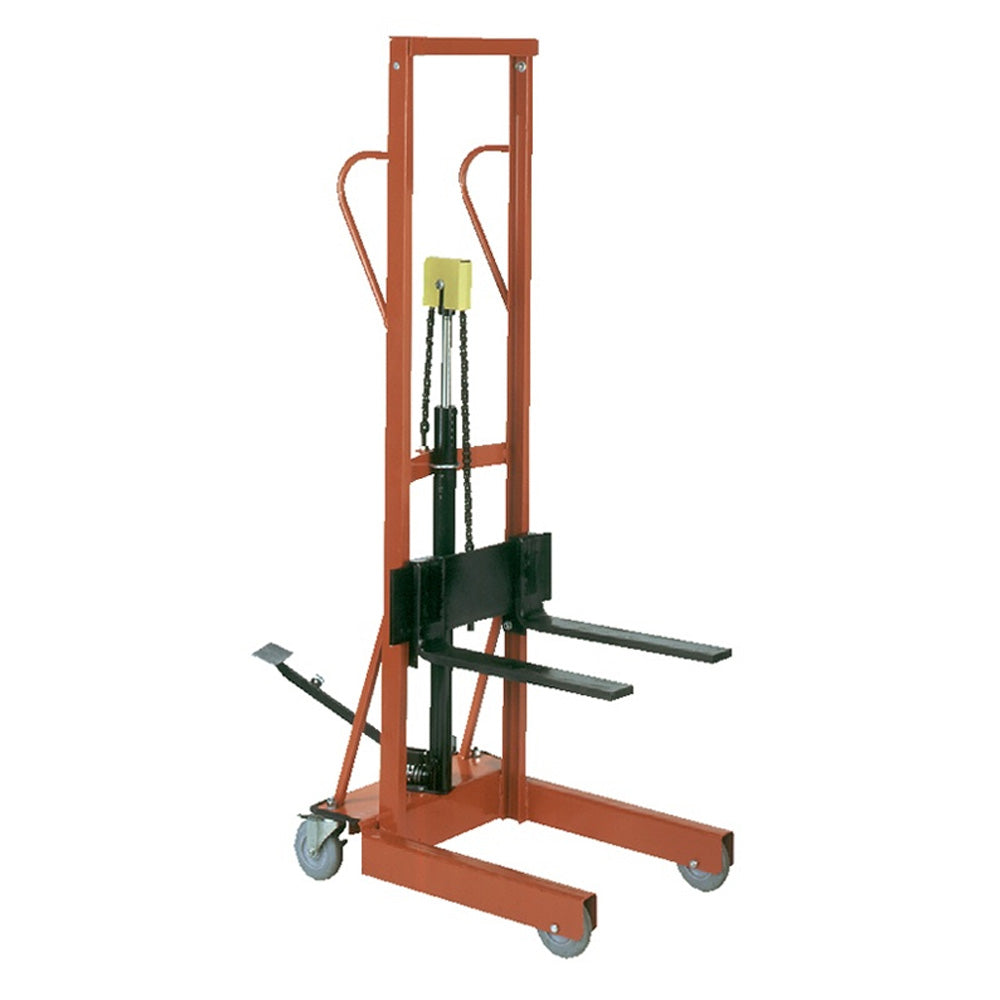 Hydraulic Lite Lift with Adjustable Forks & Foot Pump - 500 lb Capacity - Heavy Duty Workshop & Warehouse Equipment for Loading, Moving & Storage