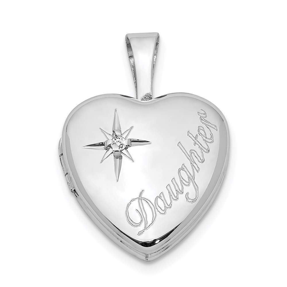 Sterling Silver 12mm Heart Locket with Diamond - Perfect Gift for Daughter