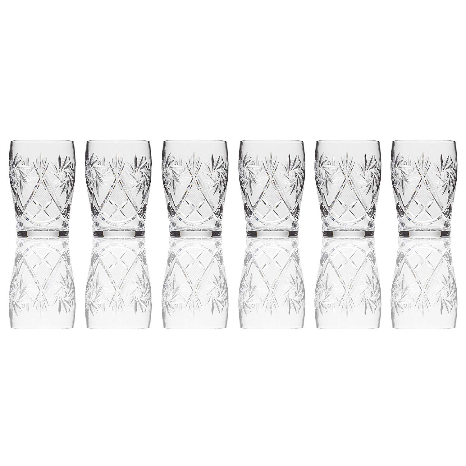 Premium Handmade Russian Cut Crystal Drinking Glasses - Set of 6 (5oz/150ml) - Elegant Barware for Cocktails, Wine & Home Entertaining