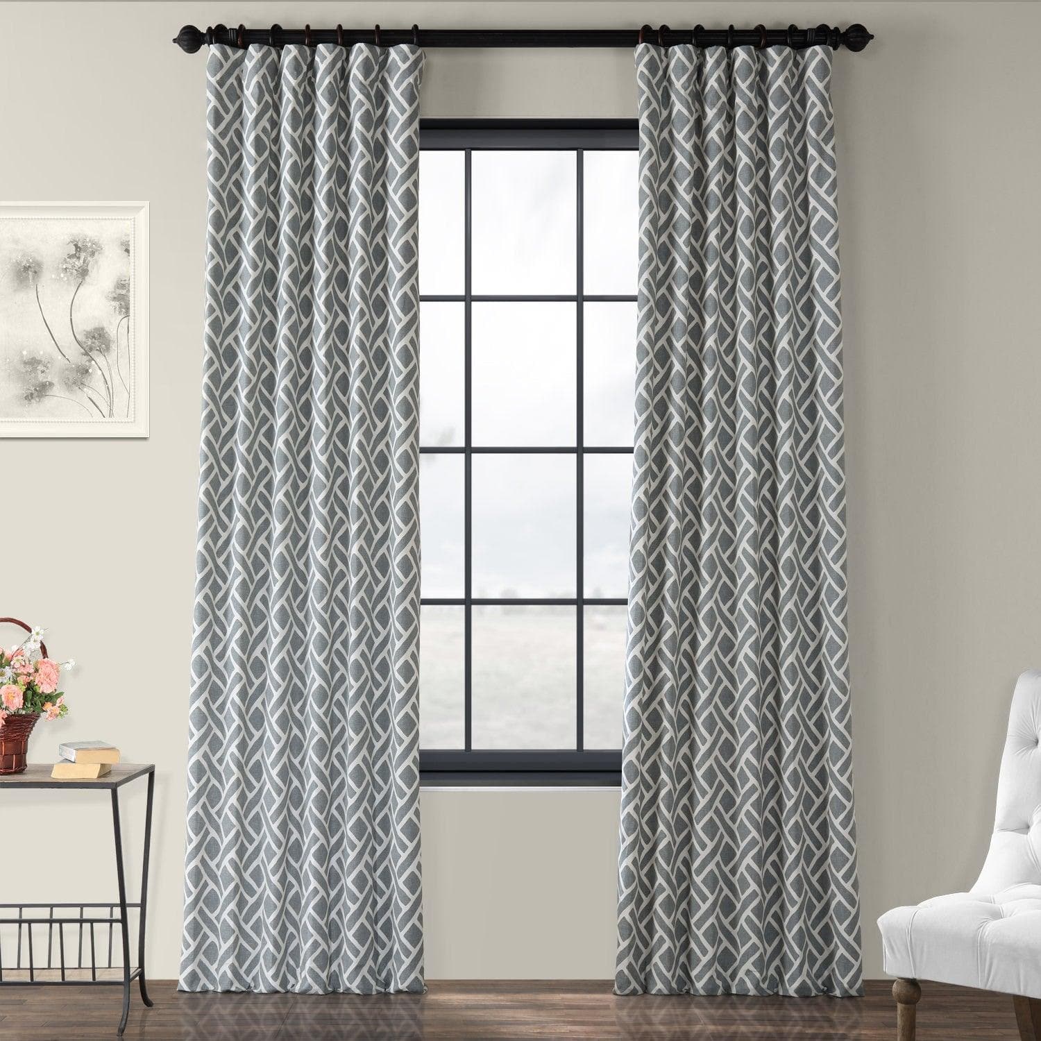 Martinique Grey Geometric Printed Cotton Blackout Curtains for Bedroom & Living Room - Modern Window Treatment for Light Control & Privacy