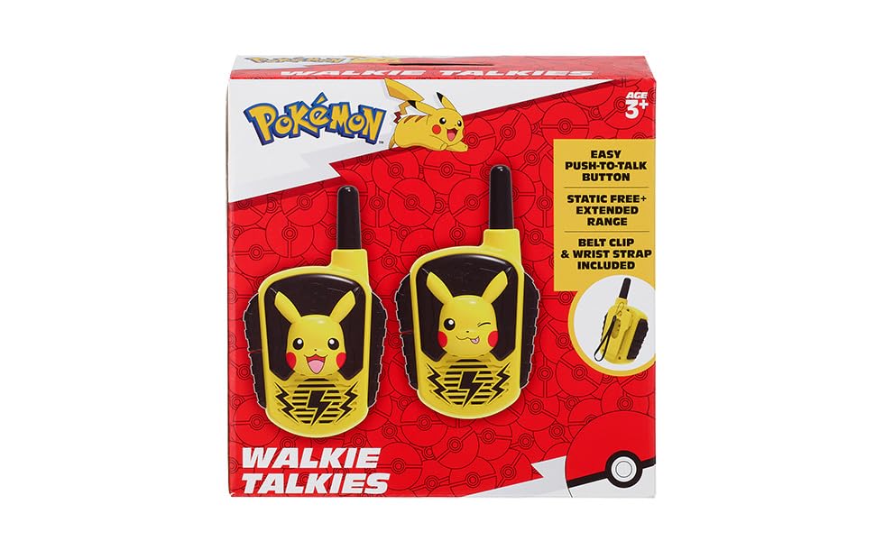 eKids Pokemon Walkie Talkies for Kids - 2 Pack Wireless Walkie Talkie Toys with 22 Channels, LCD Screen & Belt Clip - Perfect for Indoor Outdoor Play, Birthday Gifts for Pokemon Fans (Ages 5-12) - Great for Backyard Adventures, Camping & Sibling Games