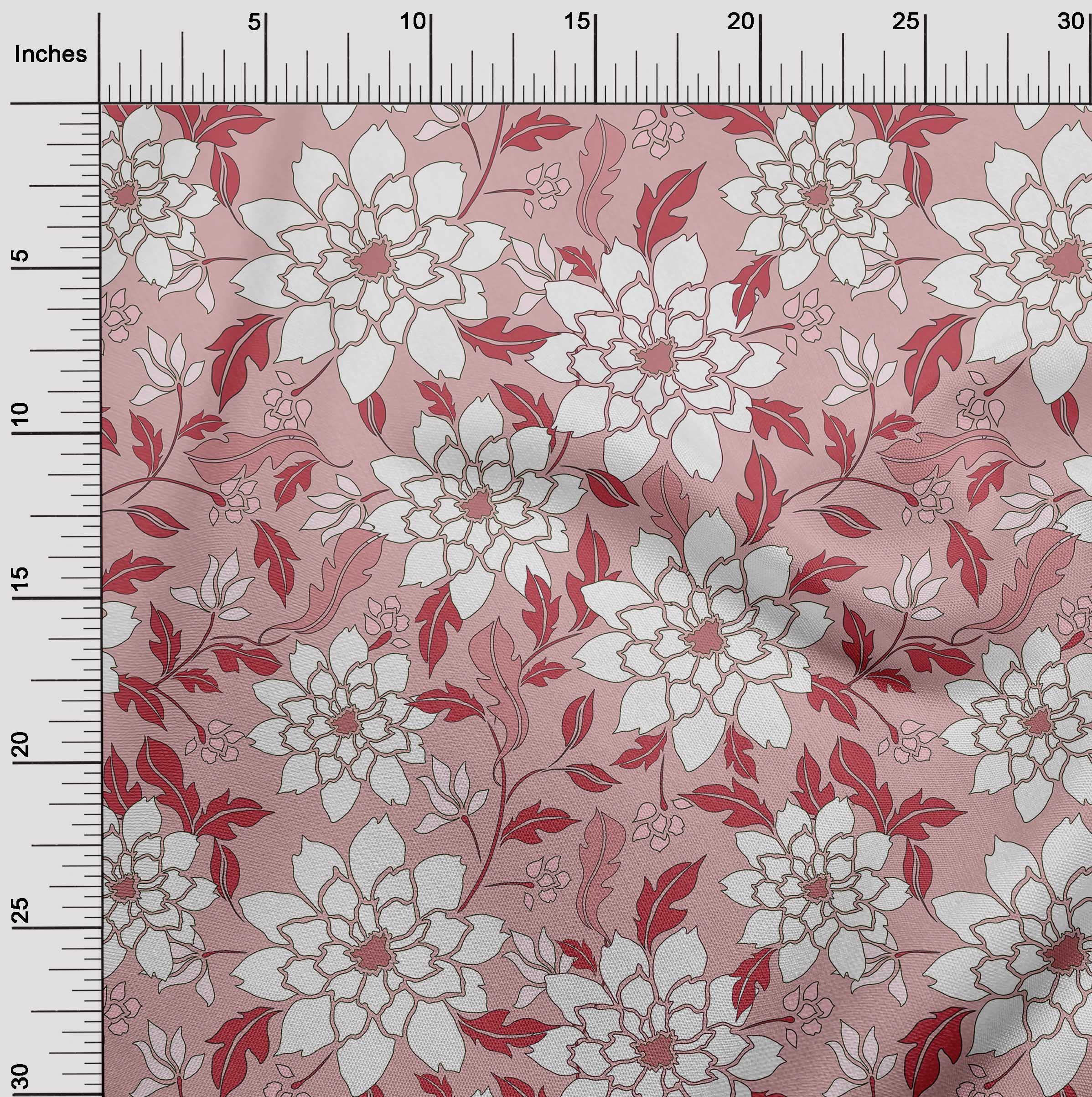 oneOone Polyester Spandex Floral Print Fabric - Light Pink Retro Dress Material 56