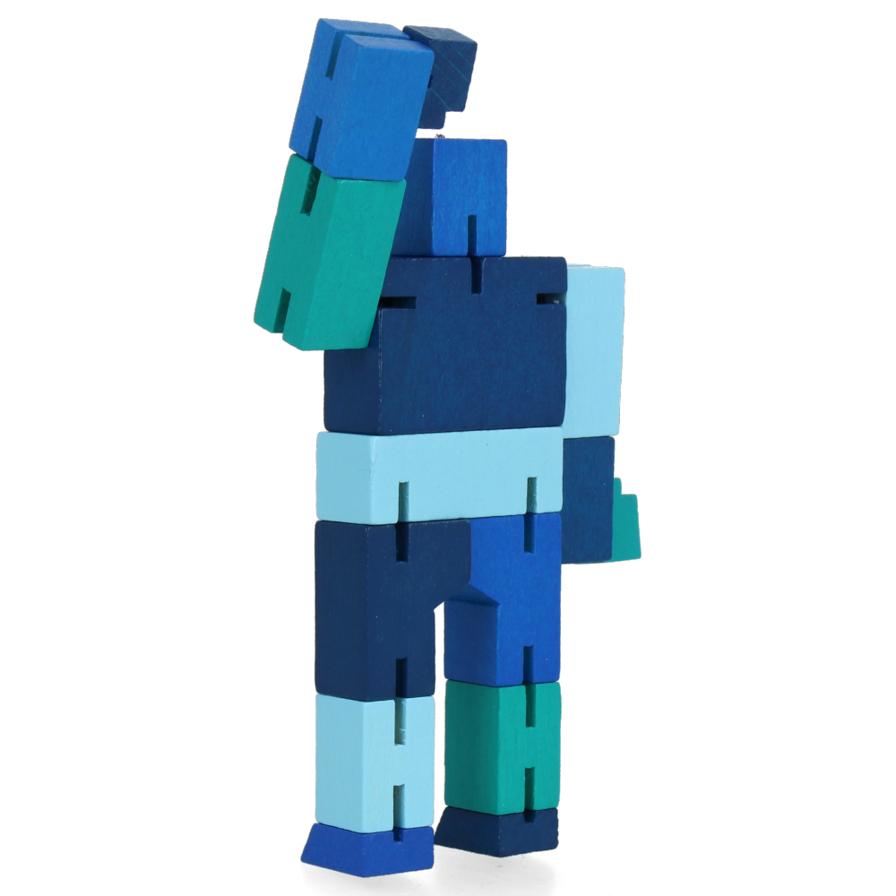 Blue Micro Cubebot - Compact & Portable Wooden Puzzle Toy for Kids & Adults | Perfect for Stress Relief, Office Desk Decor, and STEM Learning