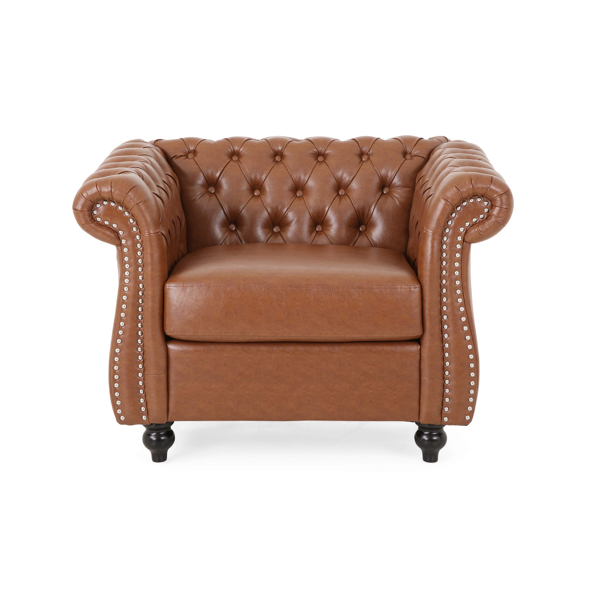 Christopher Knight Home Stephanie Traditional Chesterfield 3-Piece Living Room Set in Cognac & Dark Brown - Perfect for Classic Living Rooms, Offices & Cozy Home Decor