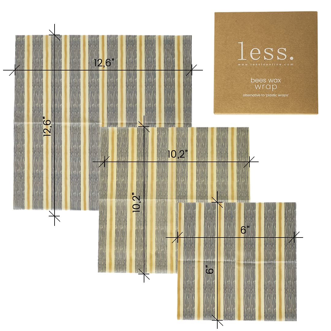 Eco-Friendly Reusable Beeswax Food Wraps 3-Pack (S/M/L) - Plastic Wrap Alternative, Compostable & Sustainable, Striped Pattern - Perfect for Sandwiches, Fruits & Food Storage