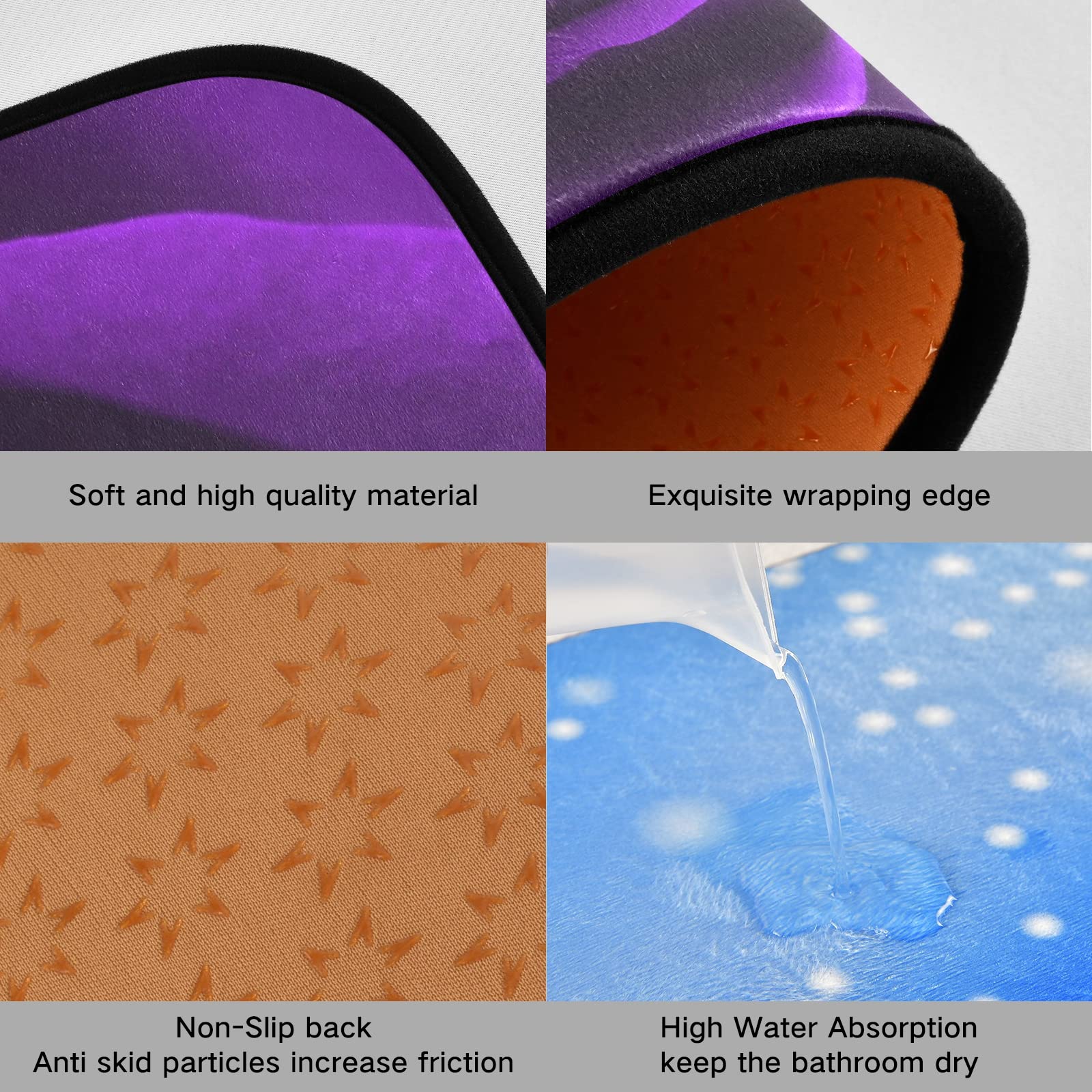 Valentine's Day Purple Rose Non-Slip Kitchen Rugs Set of 2 - Washable Polyester Floor Mats for Kitchen, Laundry, Sink & Office - Soft Standing Mats for Comfort & Style