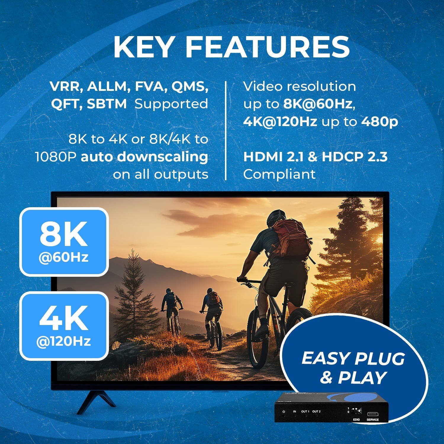 1x2 HDMI Splitter with Audio Out - 8K UltraHD 1 Input 2 Output EDID (BK 102) for Home Theater & Multi-Screen Gaming Setup
