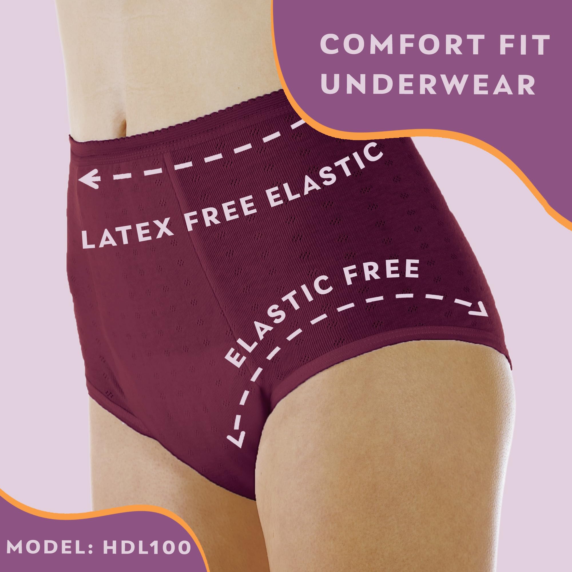 Wearever Women's Incontinence Underwear for Bladder Control - Super Absorbent Reusable & Washable Leak Proof Panties (6-Pack, Plum, Size 1X, Hip 43-44