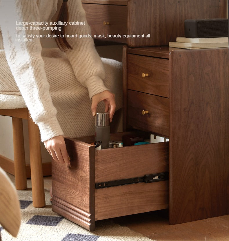 Premium Black Walnut Solid Wood Dressing Table with Cabinet - Elegant Vanity Desk for Bedroom, Makeup Station & Home Decor