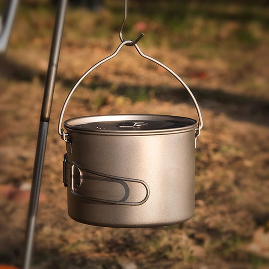 Ultralight Titanium Camping Cookware Set - 2000ml Foldable Hanging Pot for Backpacking, Hiking & Outdoor Adventures | Portable Cooker for Camping, Picnics & Survival Gear | Durable Pure Titanium Design
