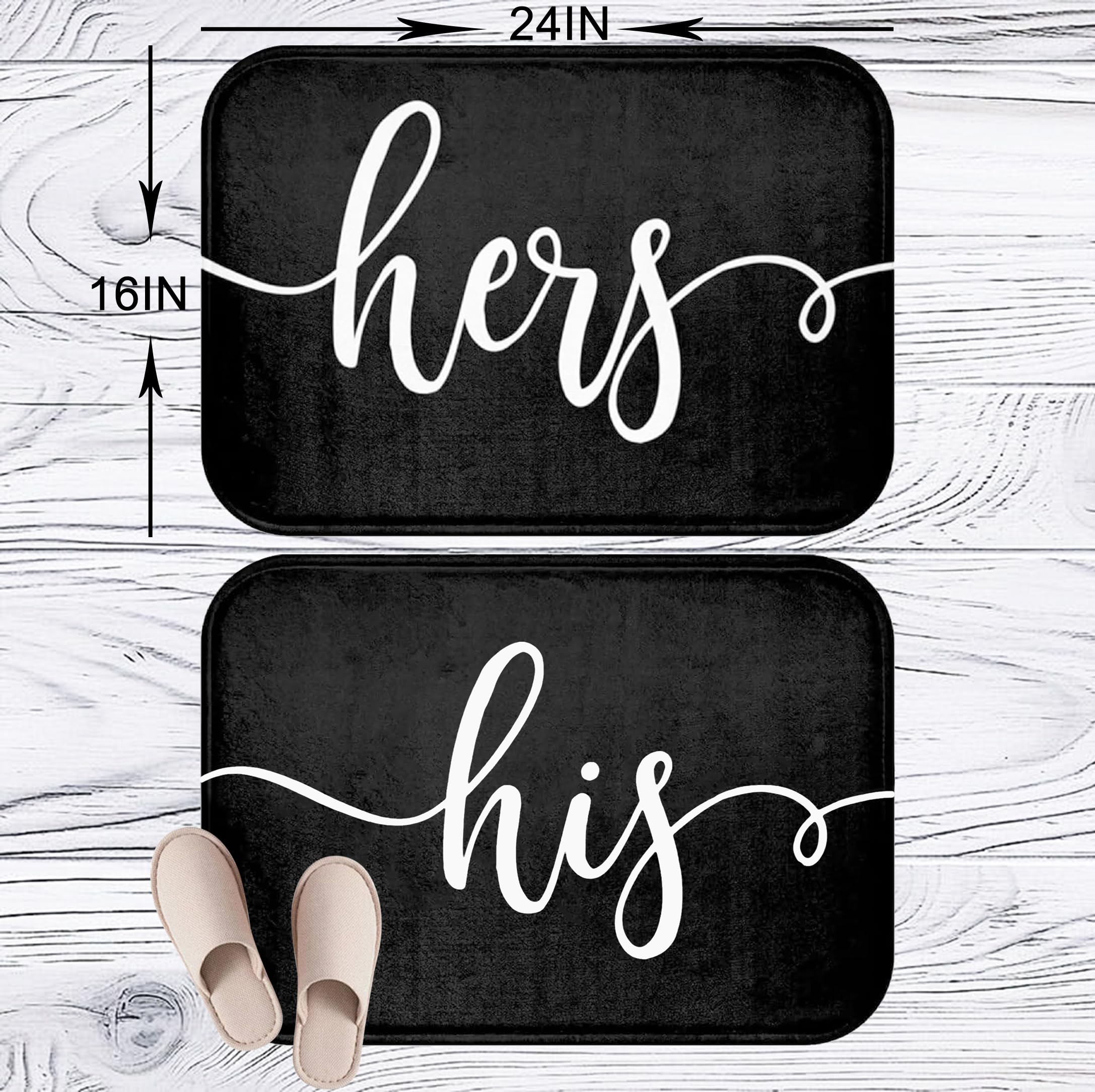 His and Hers Bath Mat Set - 24x16 Inches Black and White Bathroom Rugs for Couples | Non-Slip Mr. & Mrs. Bath Mats | Funny Wedding Gift Idea for Newlyweds | Perfect for Master Bathroom, Guest Bath, or Romantic Getaway