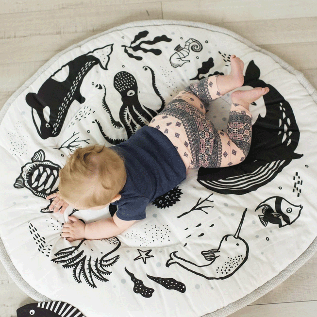 Organic Ocean Quilted Playmat by Wee Gallery - Non-Toxic Baby Activity Mat for Tummy Time, Crawling & Sensory Play - Perfect Nursery Floor Mat for Infants & Toddlers