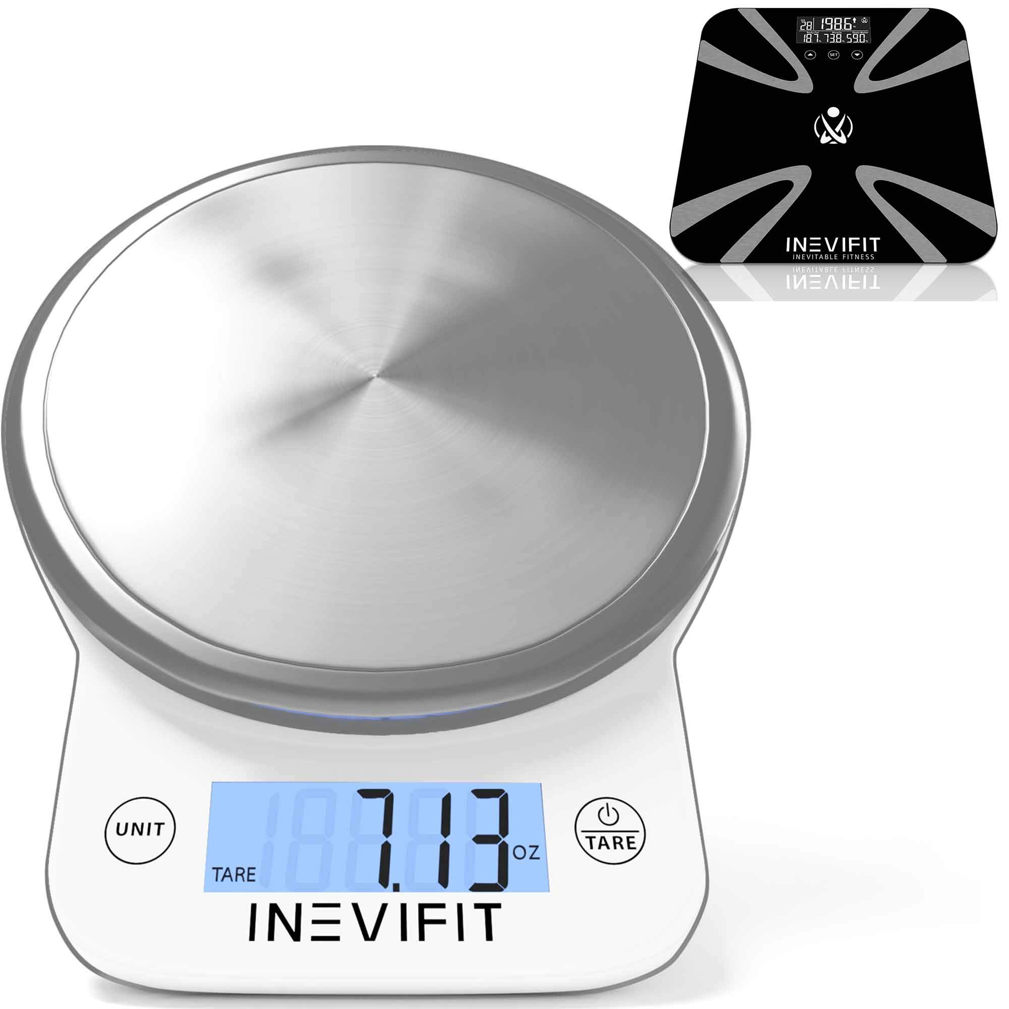 Inevifit Smart Body Analyzer Scale & Digital Kitchen Scale Bundle - Accurate Body Composition & Nutrition Tracking with BMI, Weight, Fat % - Includes Batteries - Perfect for Home Gym & Healthy Cooking