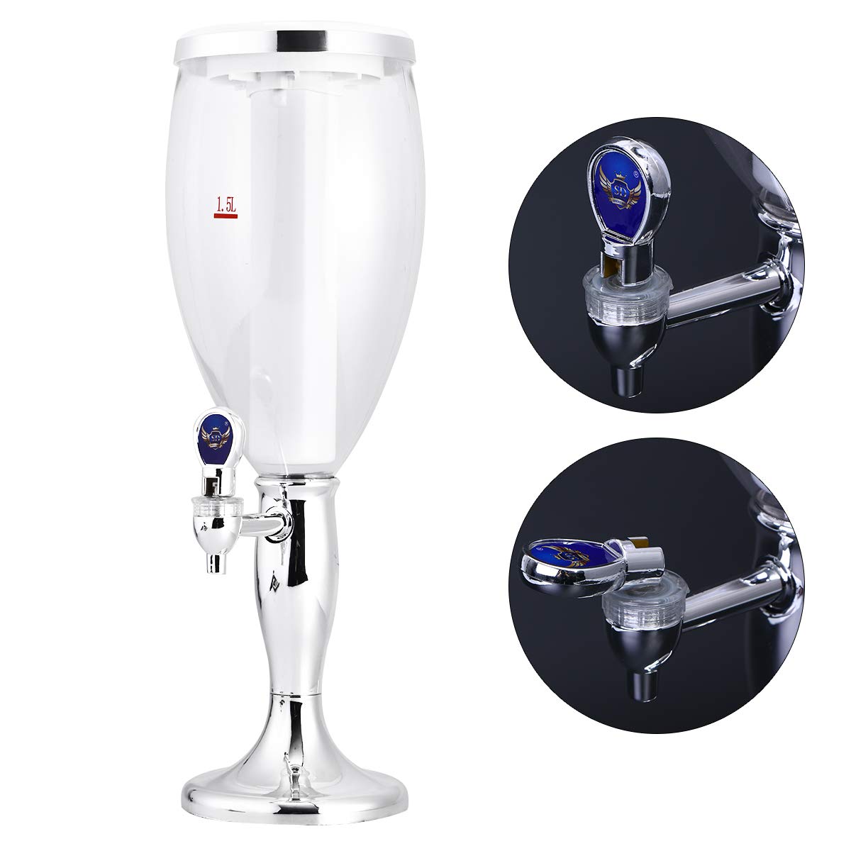 LED Color Changing 3L Tabletop Wine Beer Tower Dispenser - Silver Beverage Juice Server for Bar, Party, Restaurant, KTV & BBQ | Perfect for Weddings, Birthday Celebrations & Outdoor Gatherings