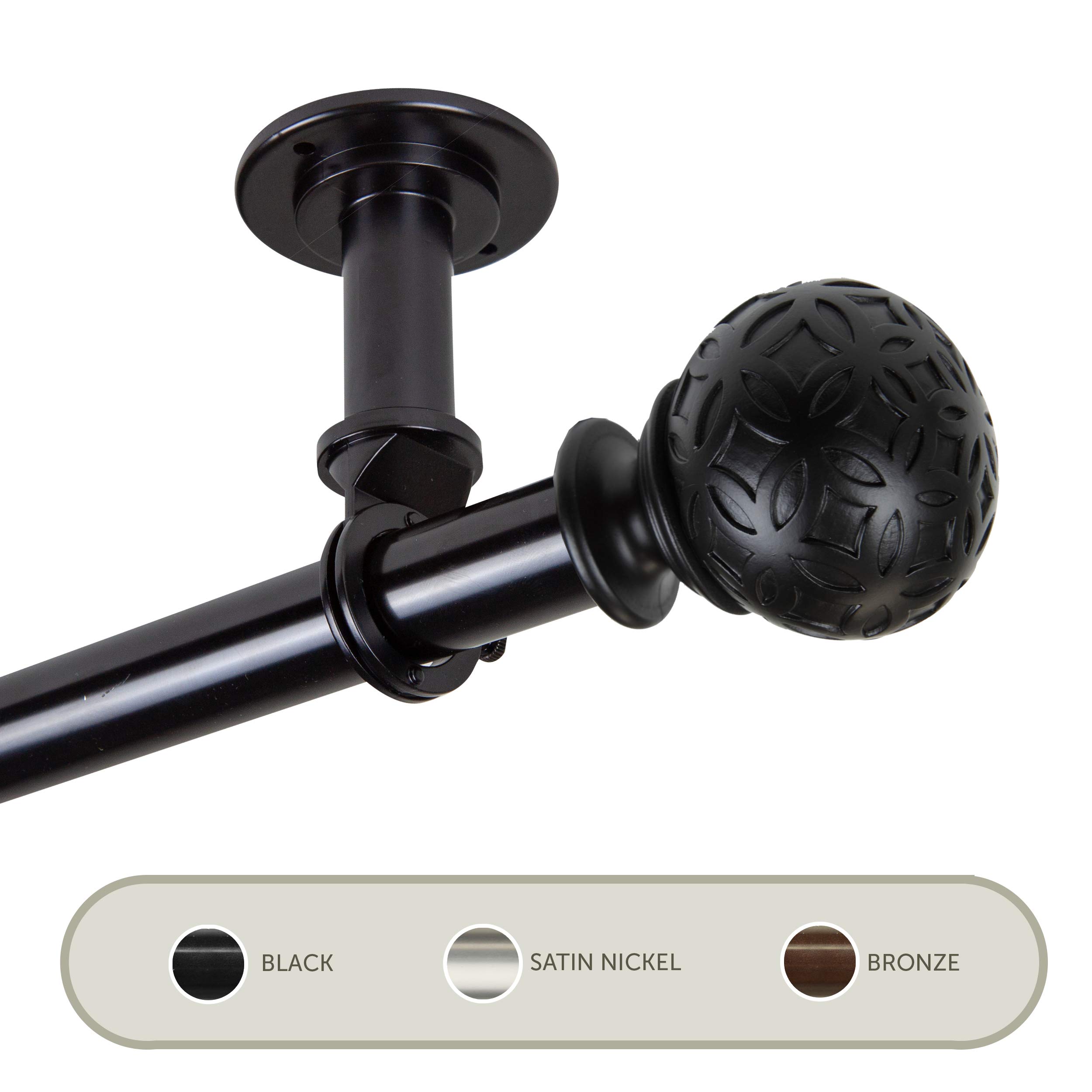 Rod Desyne Odelia 1 Inch Black Ceiling Curtain Rod - Adjustable 160 to 240 Inches - Heavy Duty Room Divider for Living Room, Bedroom, or Office Partition