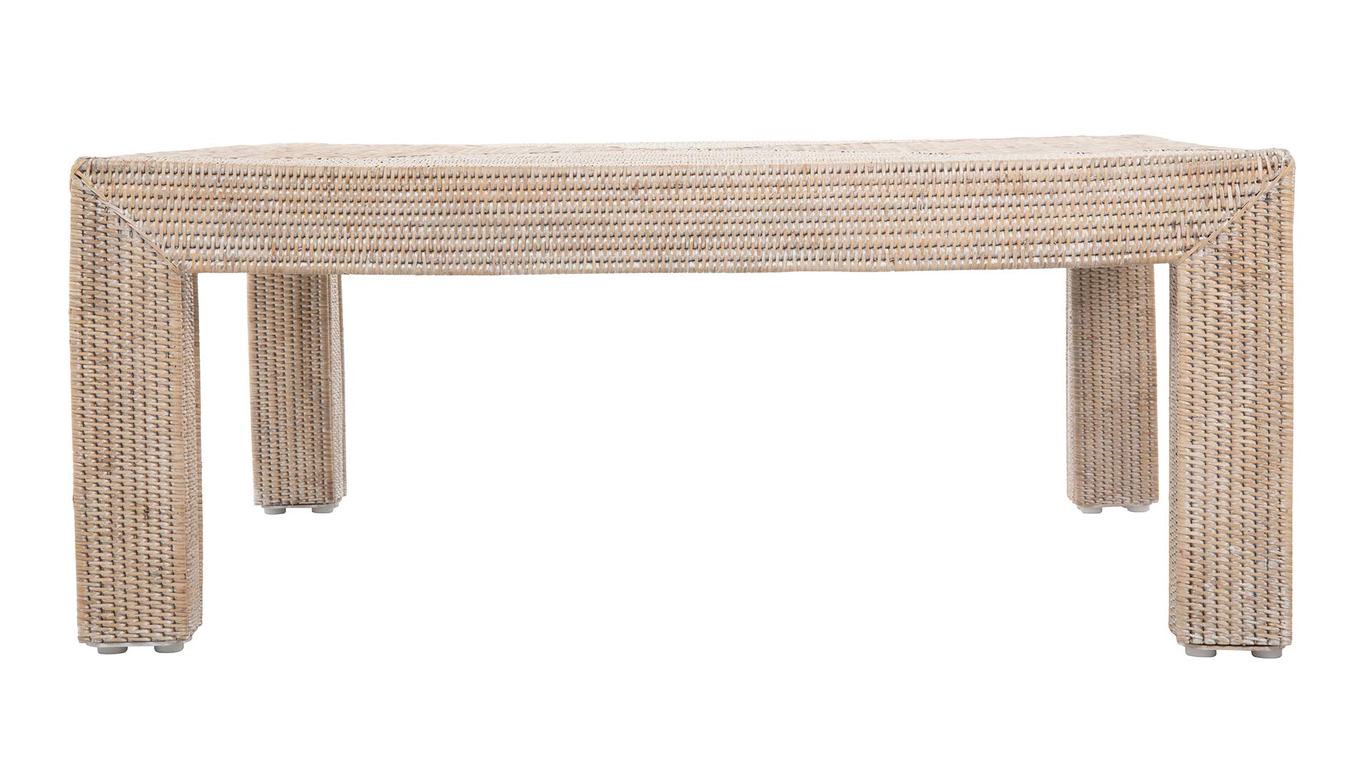 Kouboo La Jolla Rattan Square Coffee Table with Storage Shelf - Mid-Century Modern Boho End Table for Living Room, Whitewashed Accent Furniture - Perfect for Small Spaces, Apartment Decor & Cozy Reading Nooks
