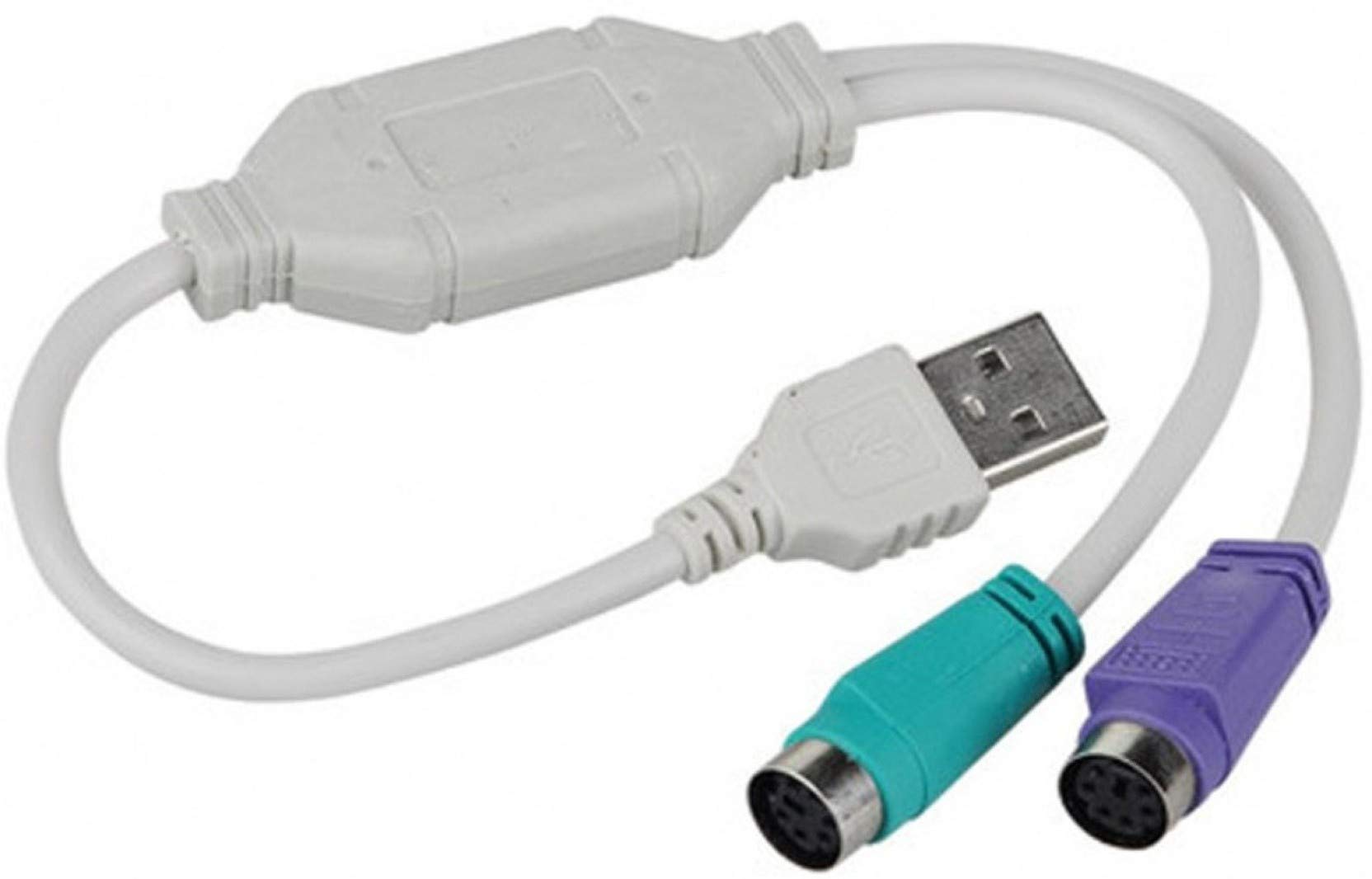 PS2 to USB Adapter Converter Cable - USB Type A Male to PS2 Female Adapter for Keyboard & Mouse (White) | Compatible with Gaming, Office & Retro PC Setup