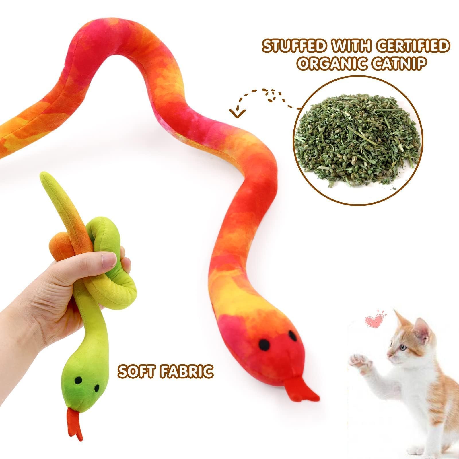 **CiyvoLyeen 5 Pack Snake Cat Toys with Catnip - Interactive Kitten Toys for Indoor Cats, Chew Toys for Dental Health - Perfect Gift for Cat Lovers (Playtime, Training & Stress Relief)**