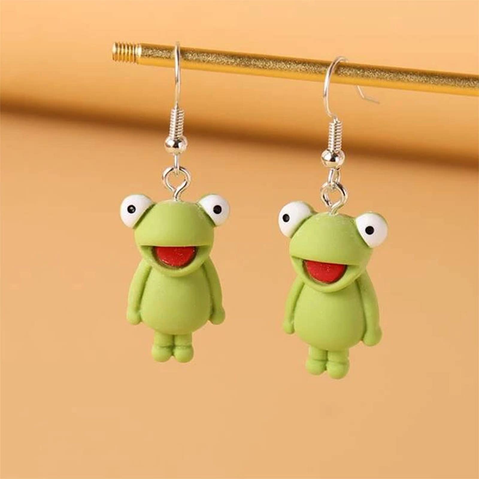 Stylish Green Frog Dangle Earrings for Women & Kids - Cute Drop Hook Earrings with Jackets - Perfect Gift for Birthdays & Parties