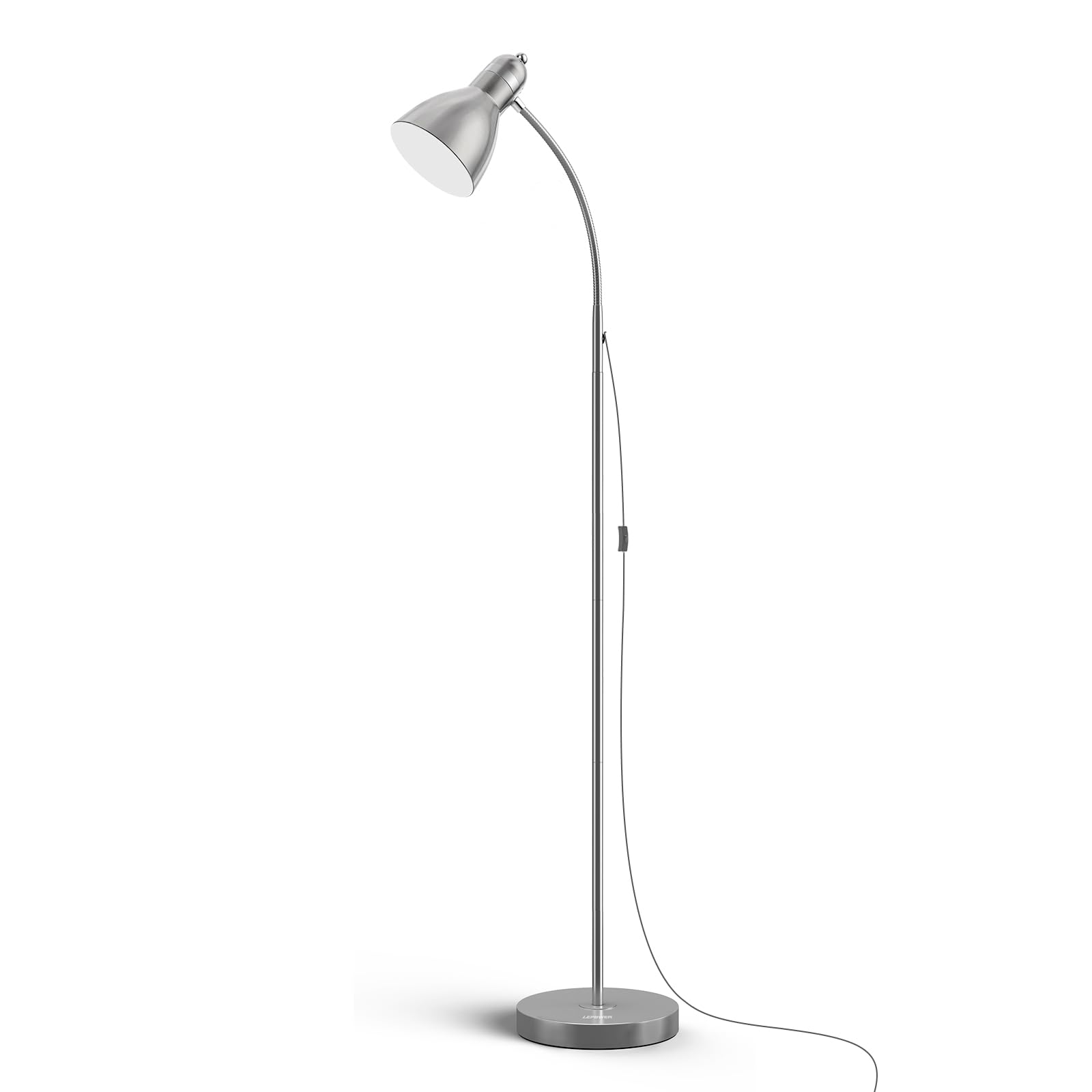 LEPOWER Adjustable Gooseneck Floor Lamp with Heavy Metal Base - Silver Standing Pole Light for Reading, Office, Bedroom & Living Room | Modern Lighting for Home & Workspace