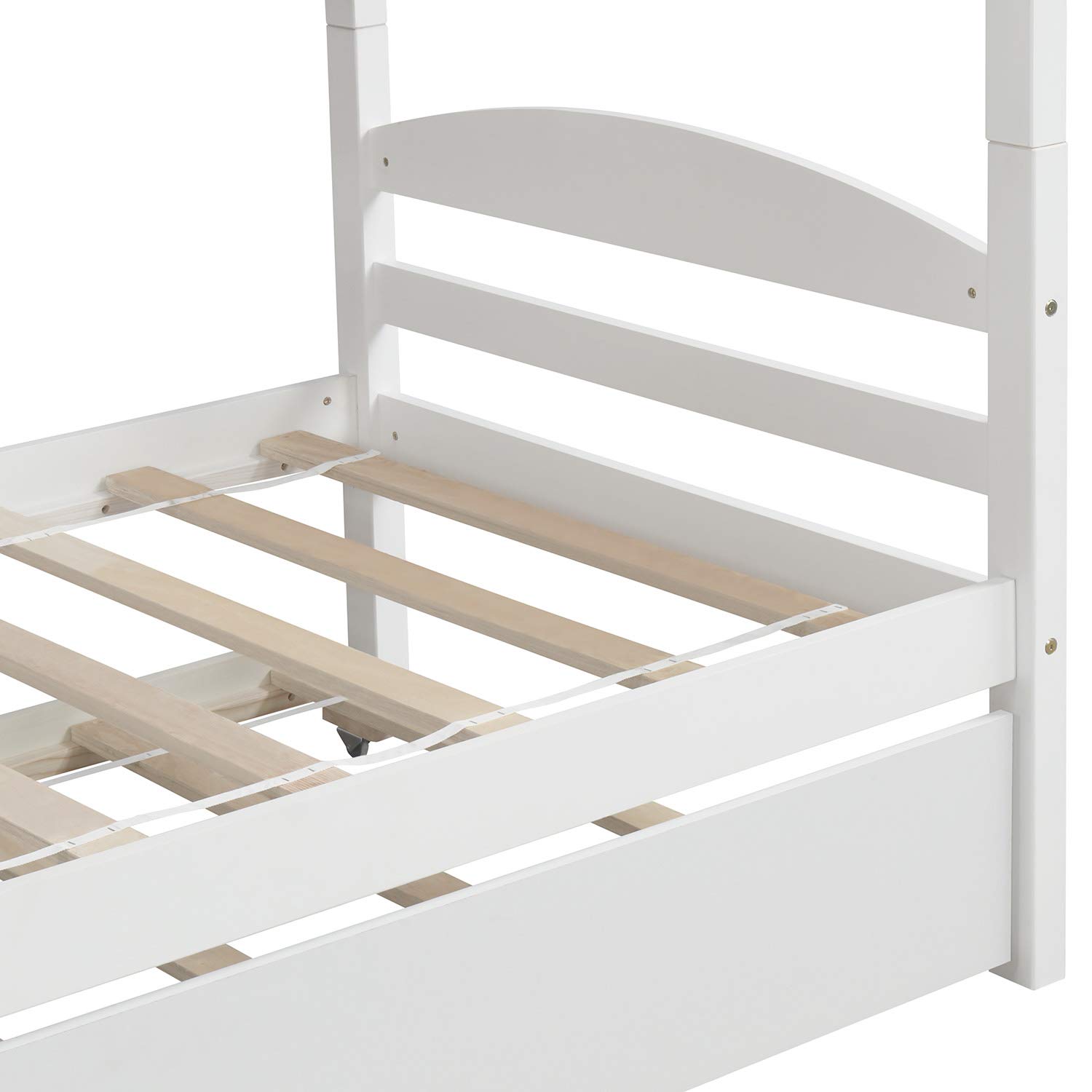 Twin Over Twin L-Shaped Wooden Bunk Bed for Kids & Teens with Trundle - Convertible to 2 Corner Platform Beds - No Box Spring Needed - White (Perfect for Shared Kids' Rooms, Sleepovers & Small Spaces)